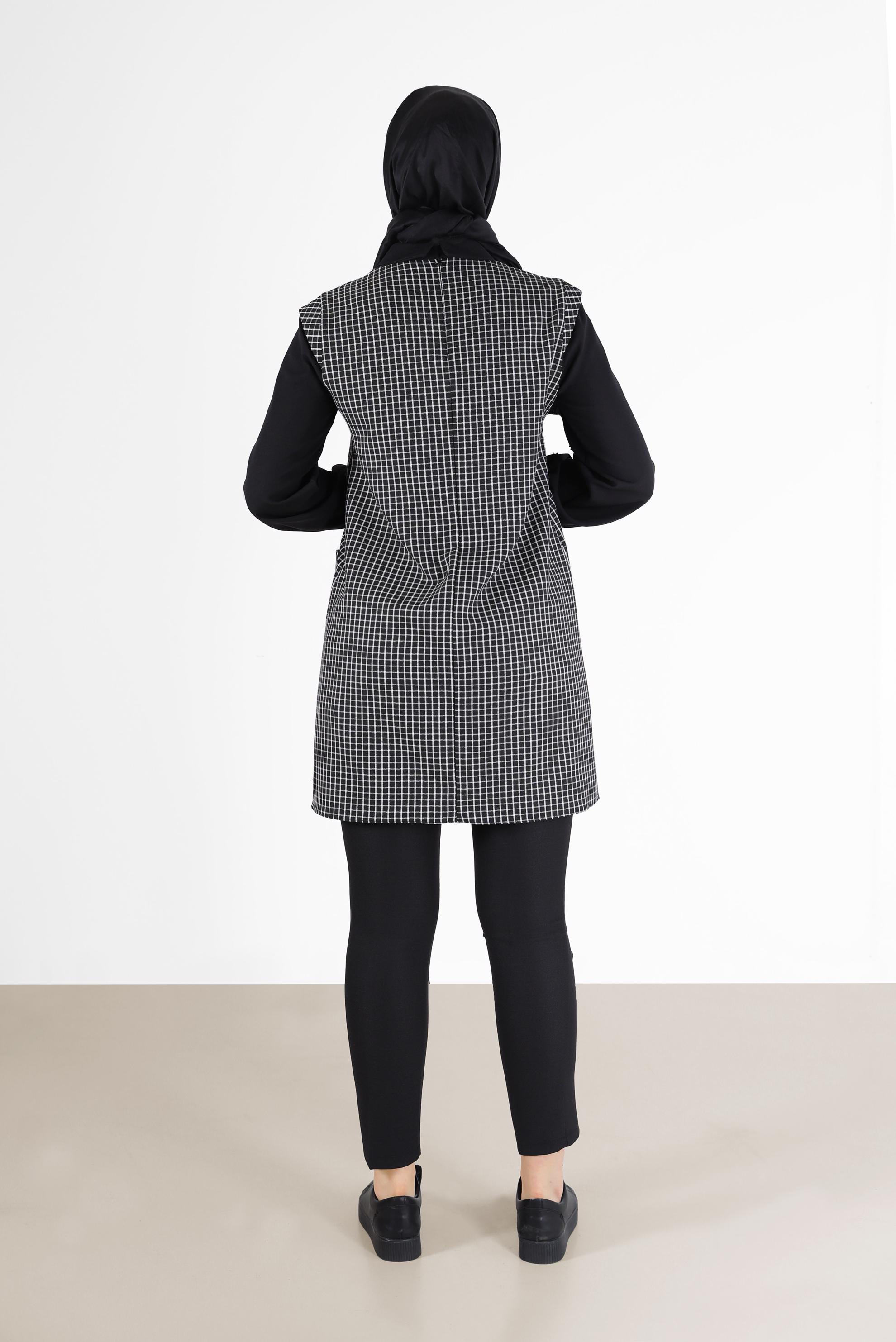 Tesettür giyim SİYAH CEP DETAYLI PÖTİKARELİ TUNİK 42361 