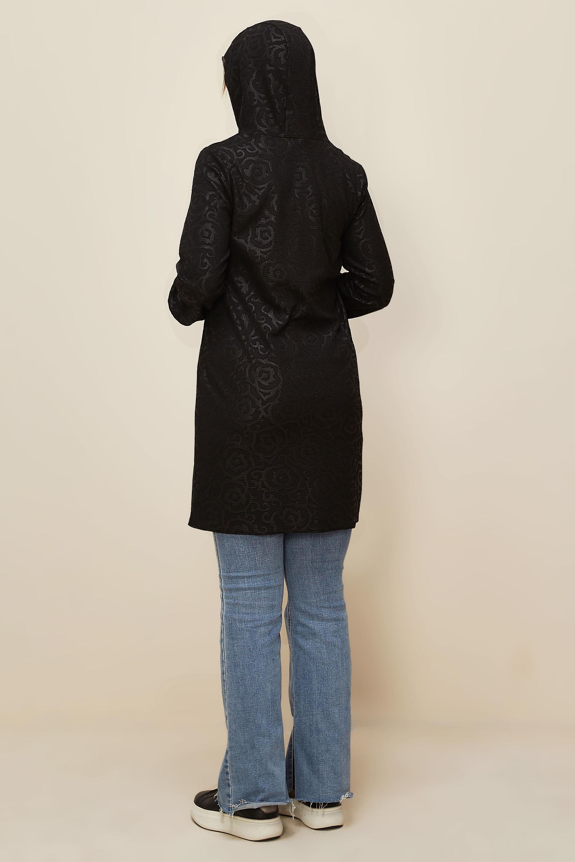 Hijab clothing BLACK PATTERNED HOODED TUNIC WITH POCKET 42368 