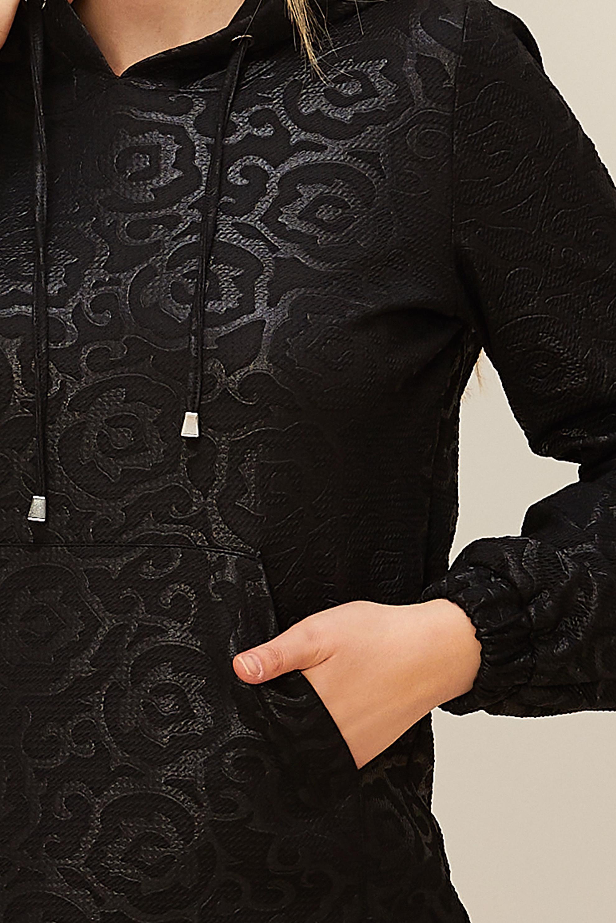 Hijab clothing BLACK PATTERNED HOODED TUNIC WITH POCKET 42368 