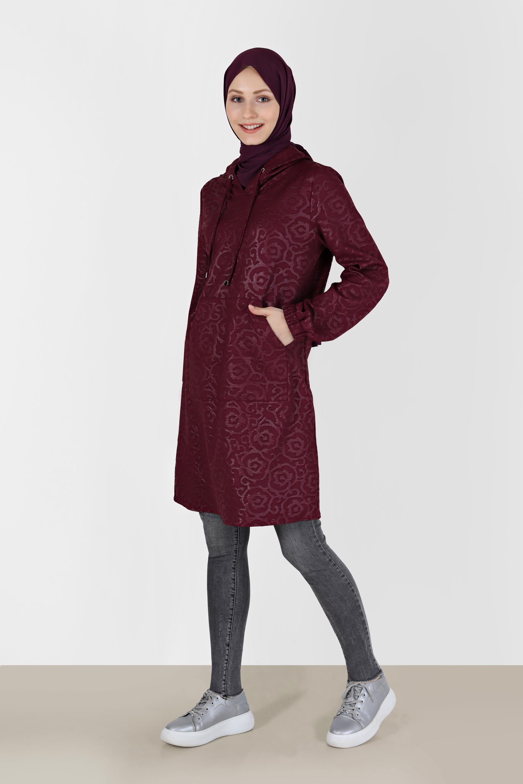 Hijab clothing FUCHSIA PATTERNED HOODED TUNIC WITH POCKET 42368 