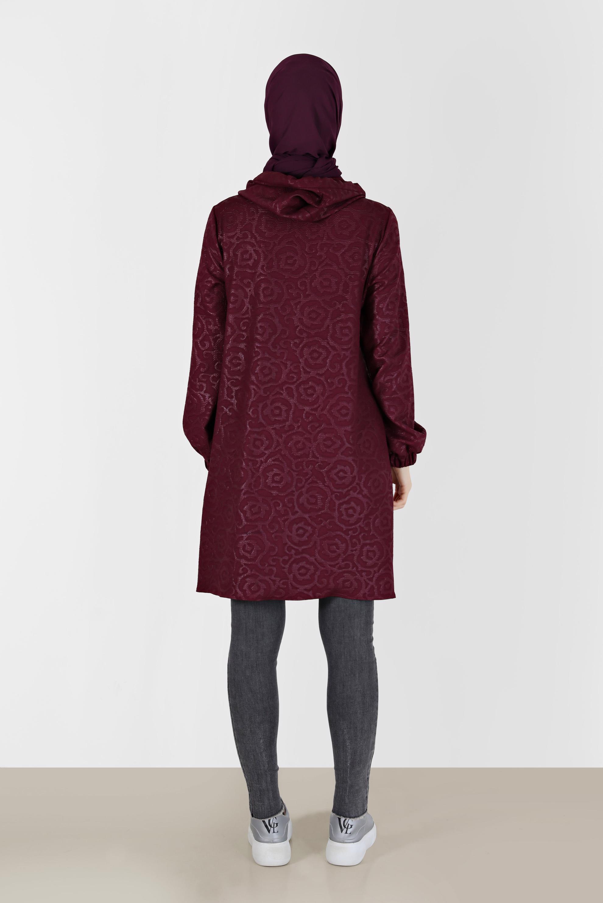 Hijab clothing FUCHSIA PATTERNED HOODED TUNIC WITH POCKET 42368 