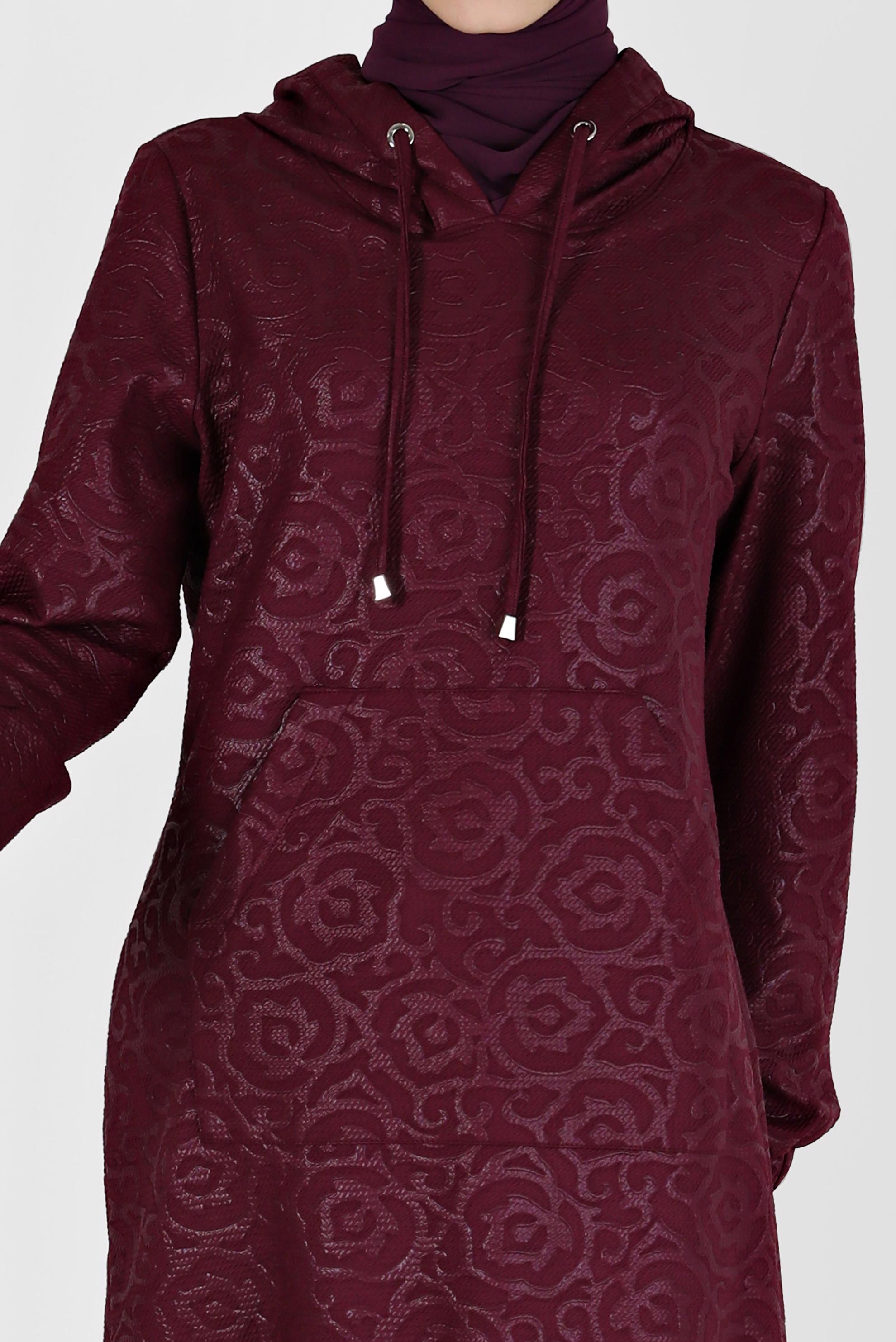 Hijab clothing FUCHSIA PATTERNED HOODED TUNIC WITH POCKET 42368 
