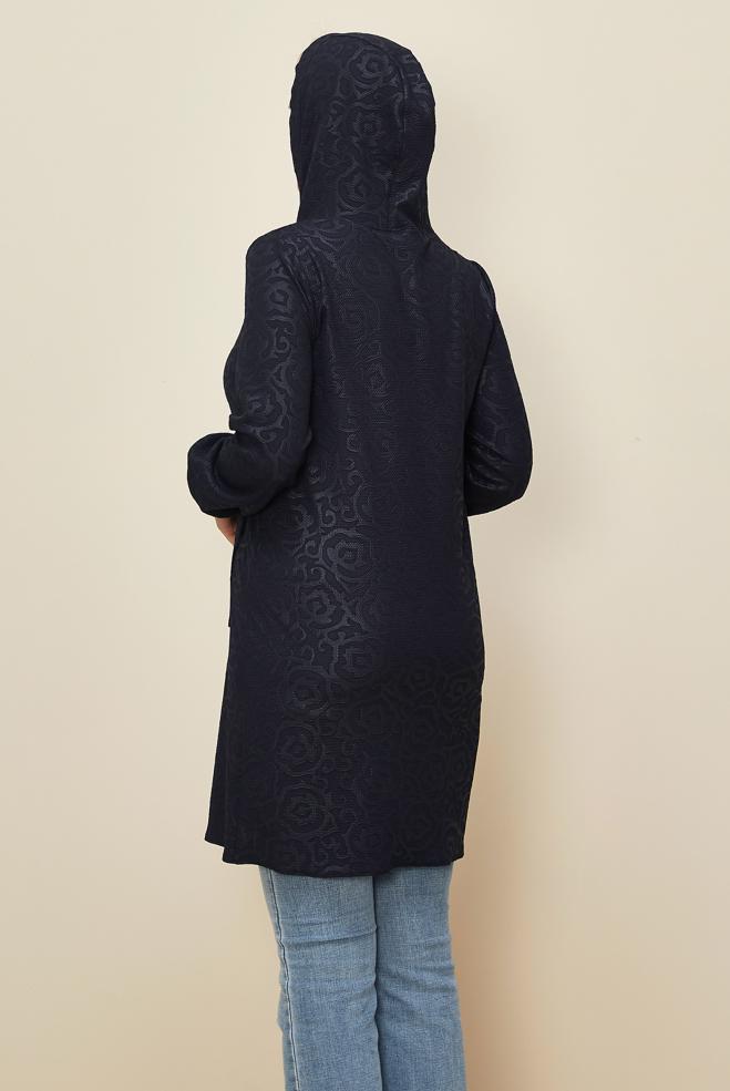 Tesettür giyim LACİVERT DESENLİ CEPLİ KAPÜŞONLU TUNİK 42368  - ALVİNA