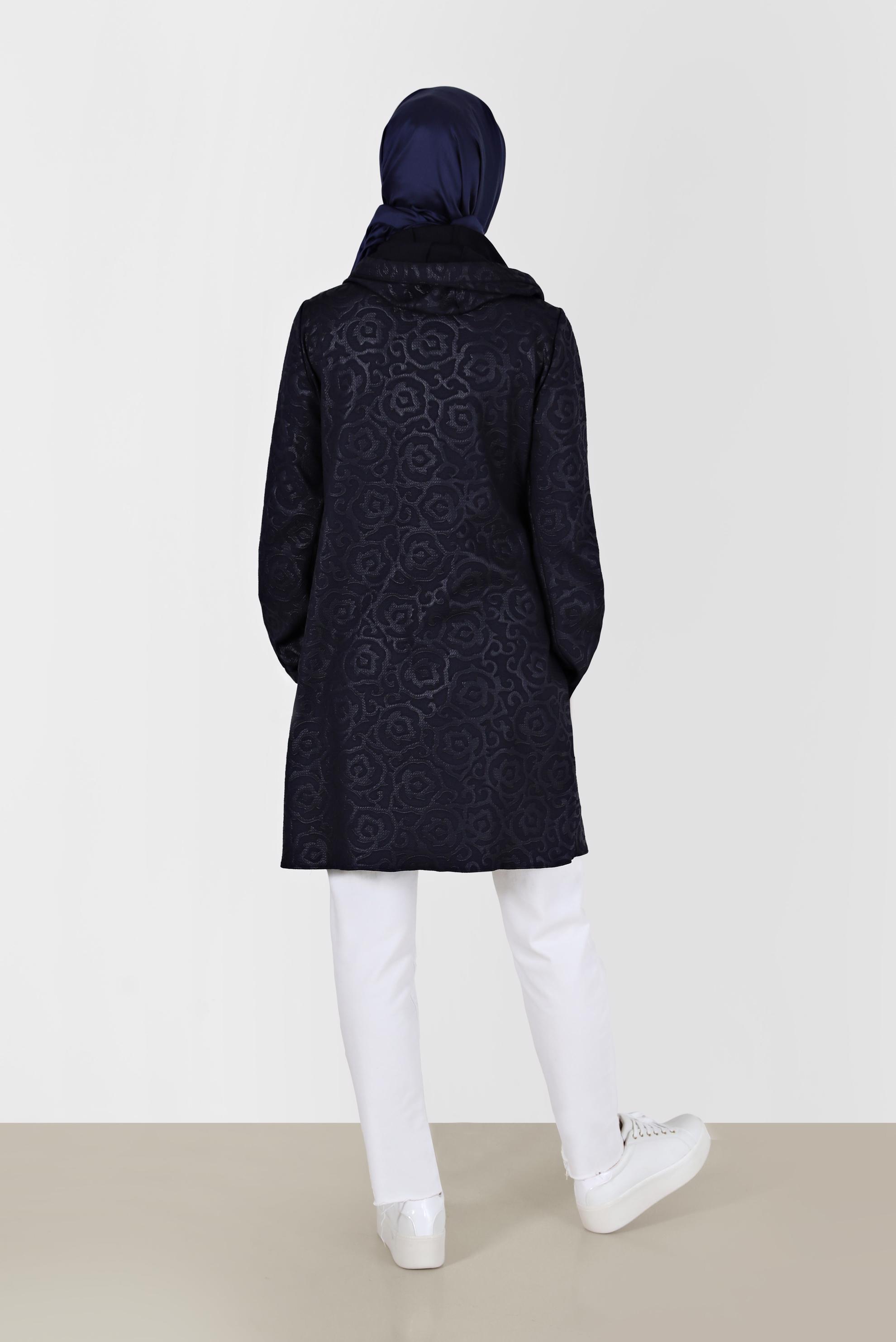 Vêtements hijab BLEU MARINE TUNIQUE À CAPUCHE À MOTIFS AVEC POCHE 42368