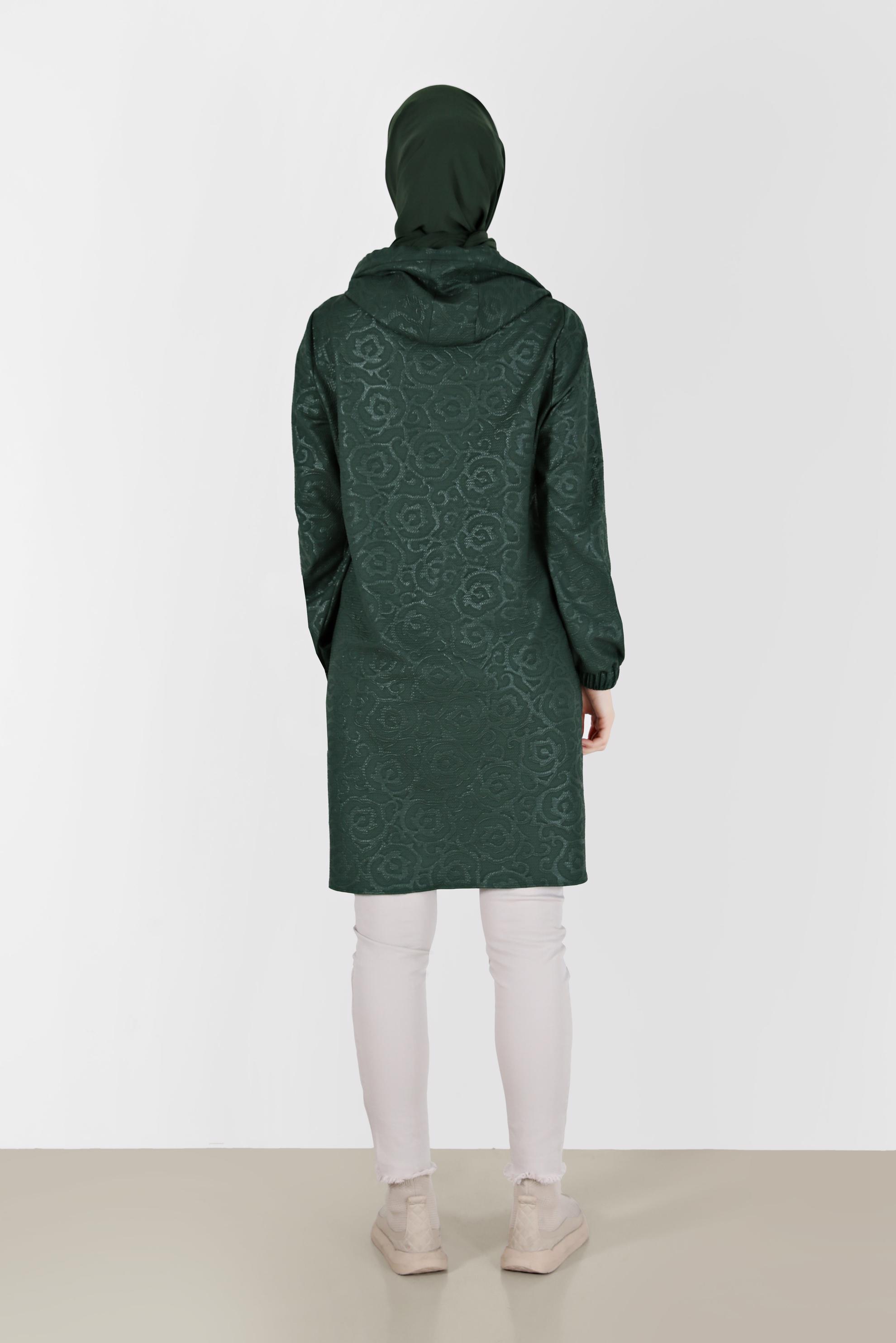 Hijab clothing GREEN PATTERNED HOODED TUNIC WITH POCKET 42368 
