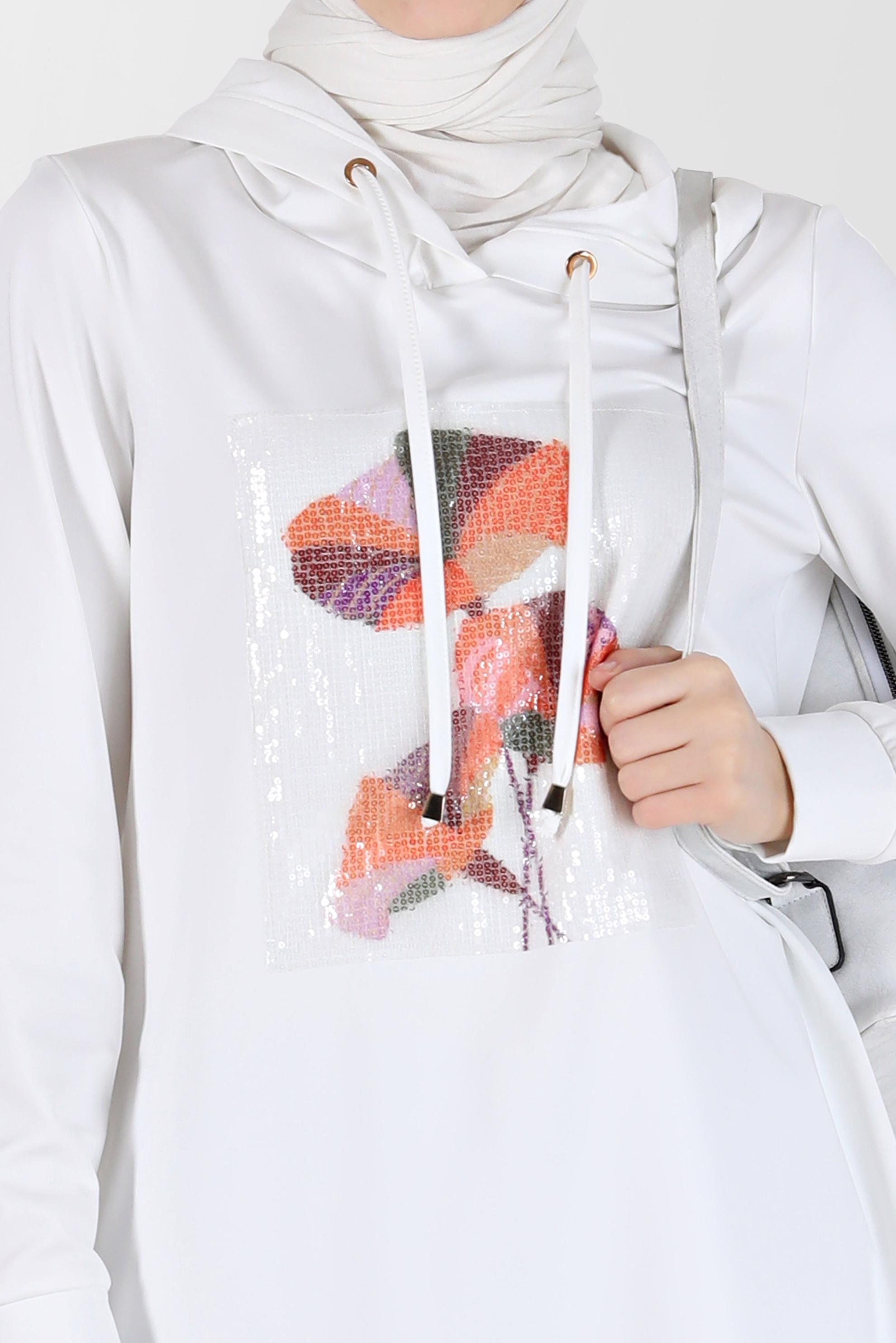 Vêtements hijab BLANC TUNIQUE À CAPUCHE AVEC BRODERIE DE SEQUINS 42370