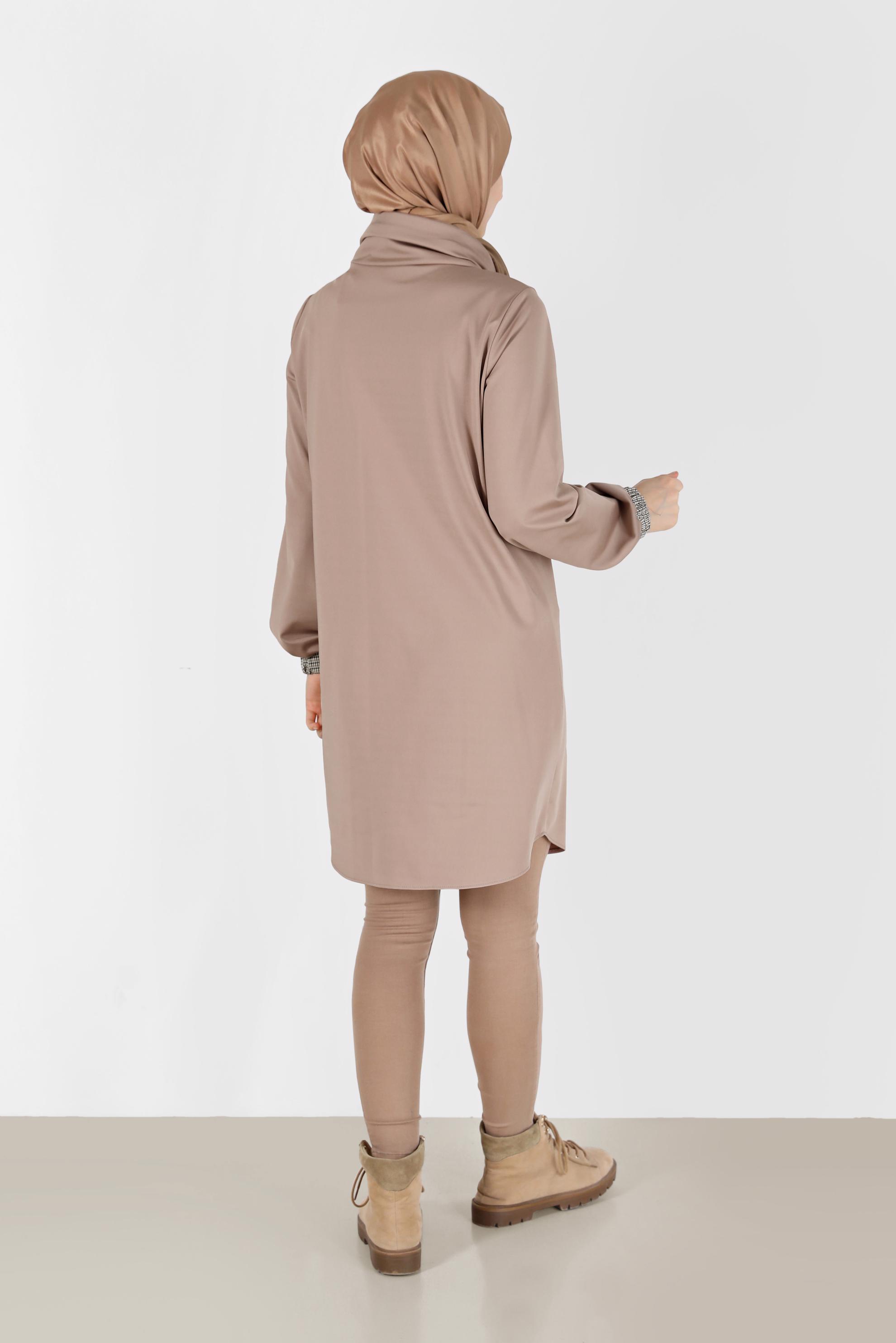 Vêtements hijab BEIGE TUNIQUE BRODÉE À CARREAUX 42371