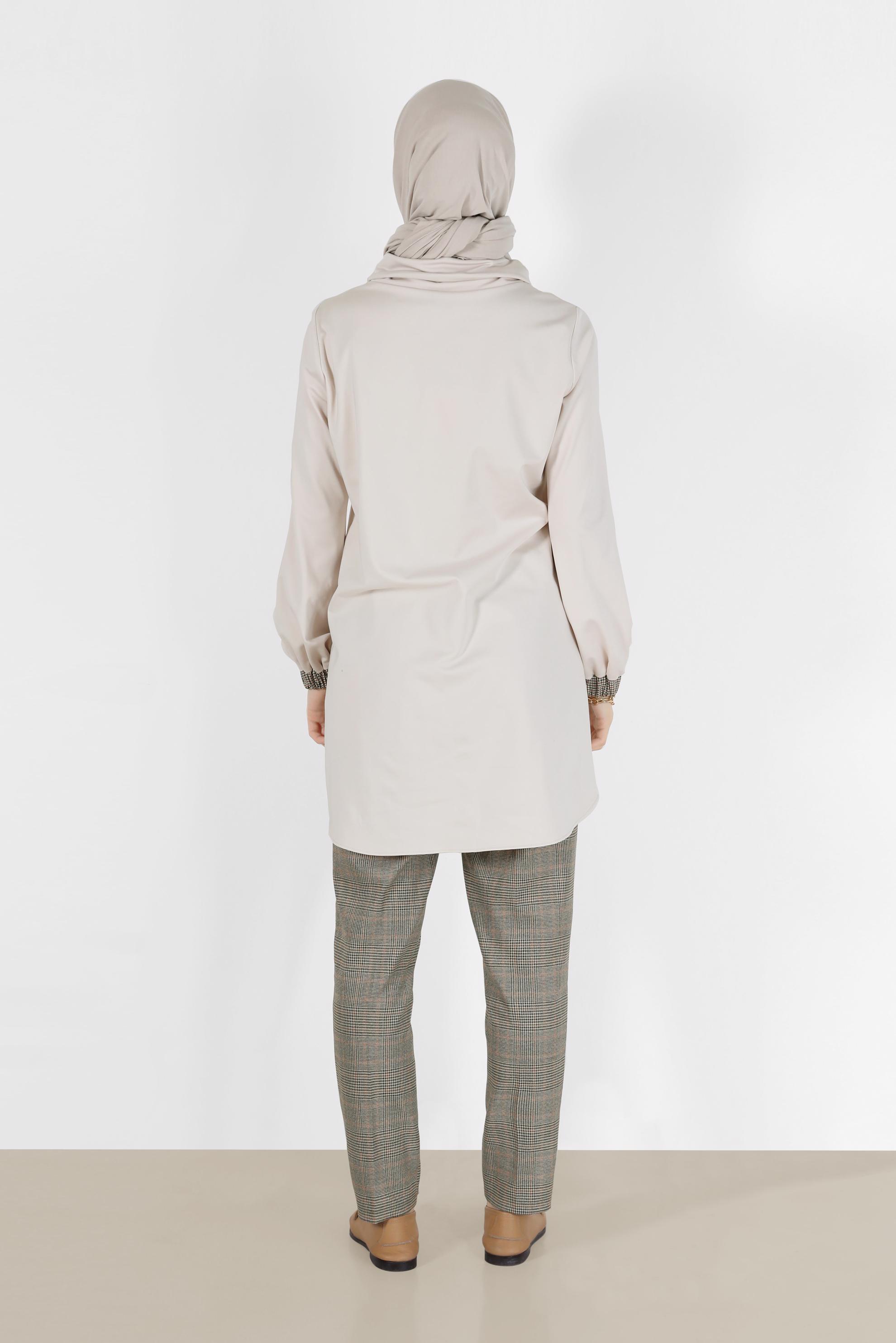 Hijab clothing BEIGE CHECK DETAIL EMBROIDERED TUNIC 42371 