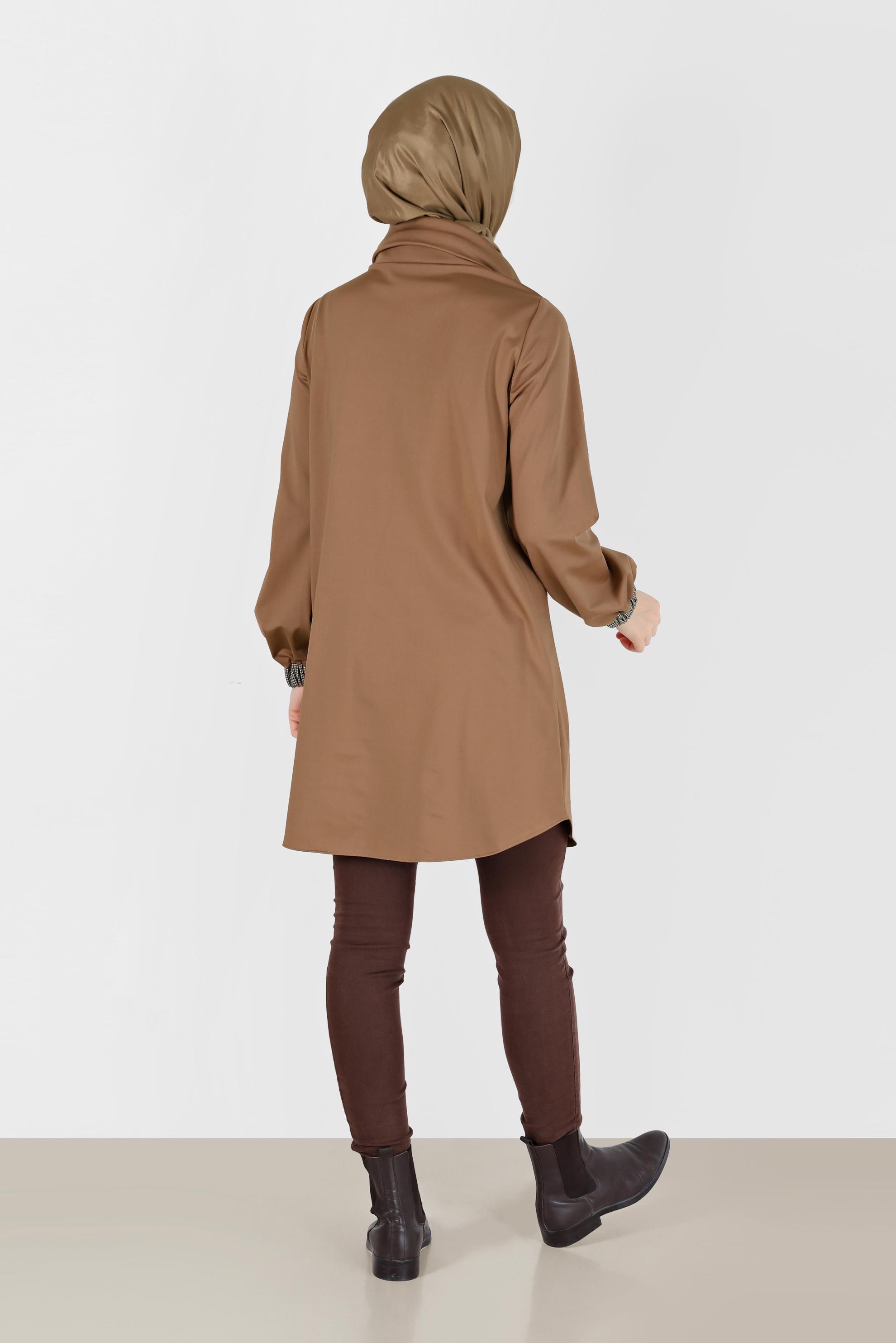 Hijab clothing BROWN CHECK DETAIL EMBROIDERED TUNIC 42371 