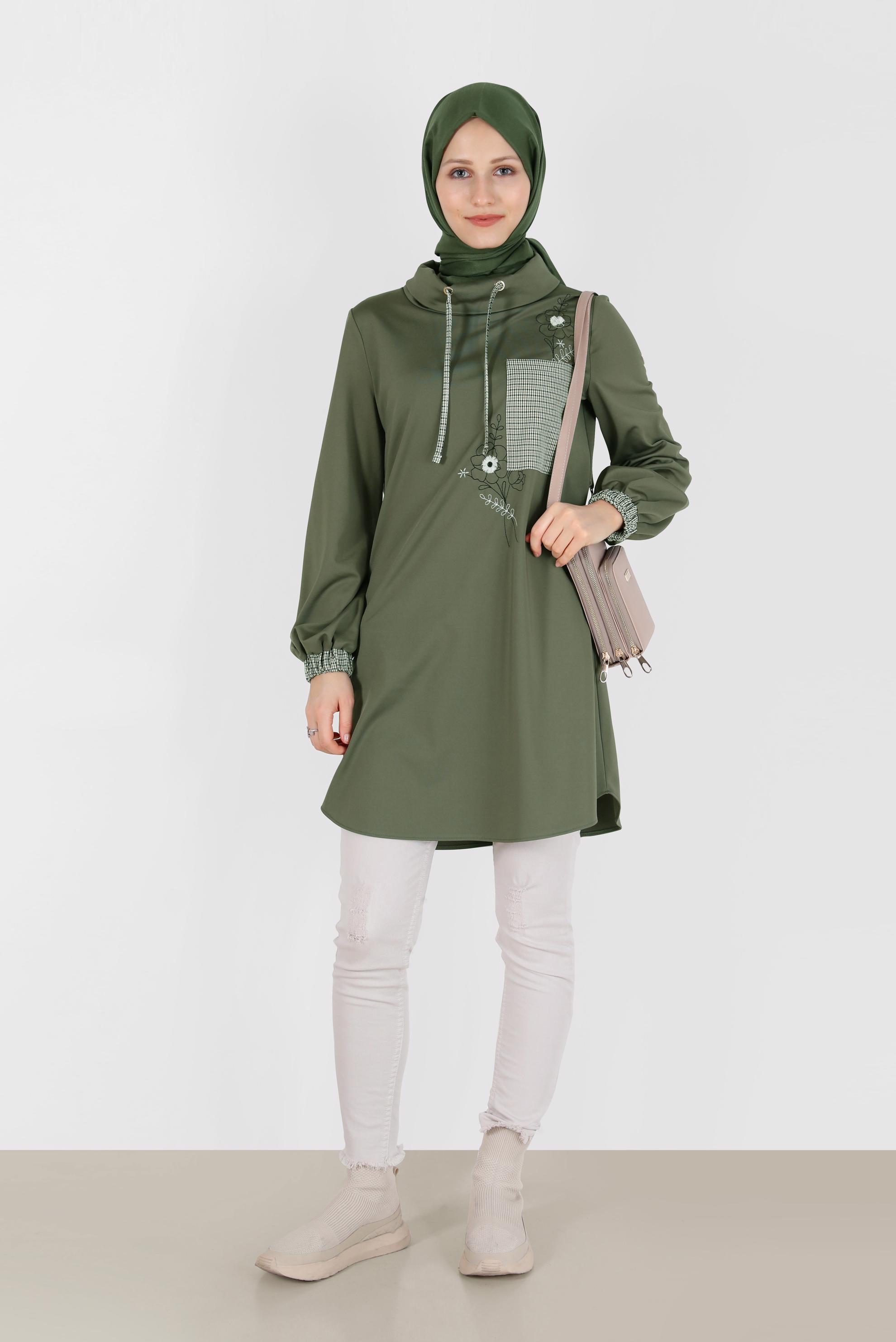 Hijab clothing KHAKI CHECK DETAIL EMBROIDERED TUNIC 42371 