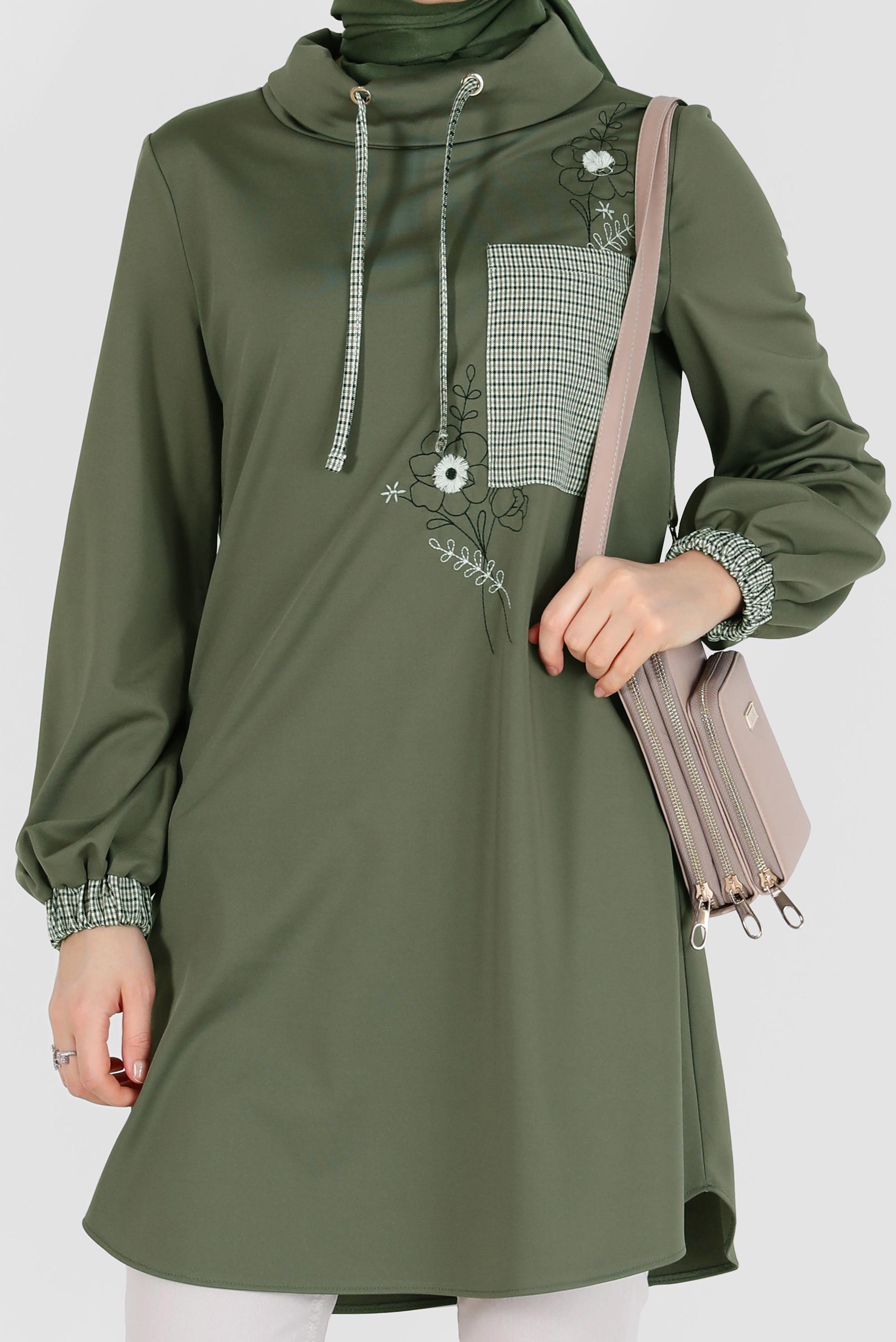 Hijab clothing KHAKI CHECK DETAIL EMBROIDERED TUNIC 42371 