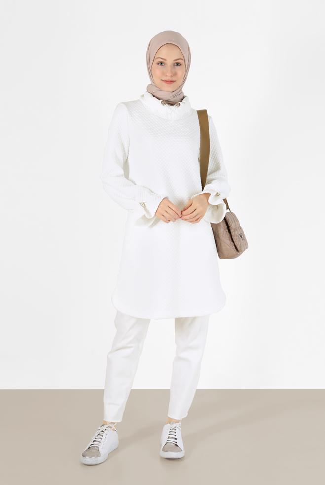 Tesettür giyim  MANŞETLERİ LASTİKLİ KAPİTONE DESEN TUNİK 42372  - ALVİNA