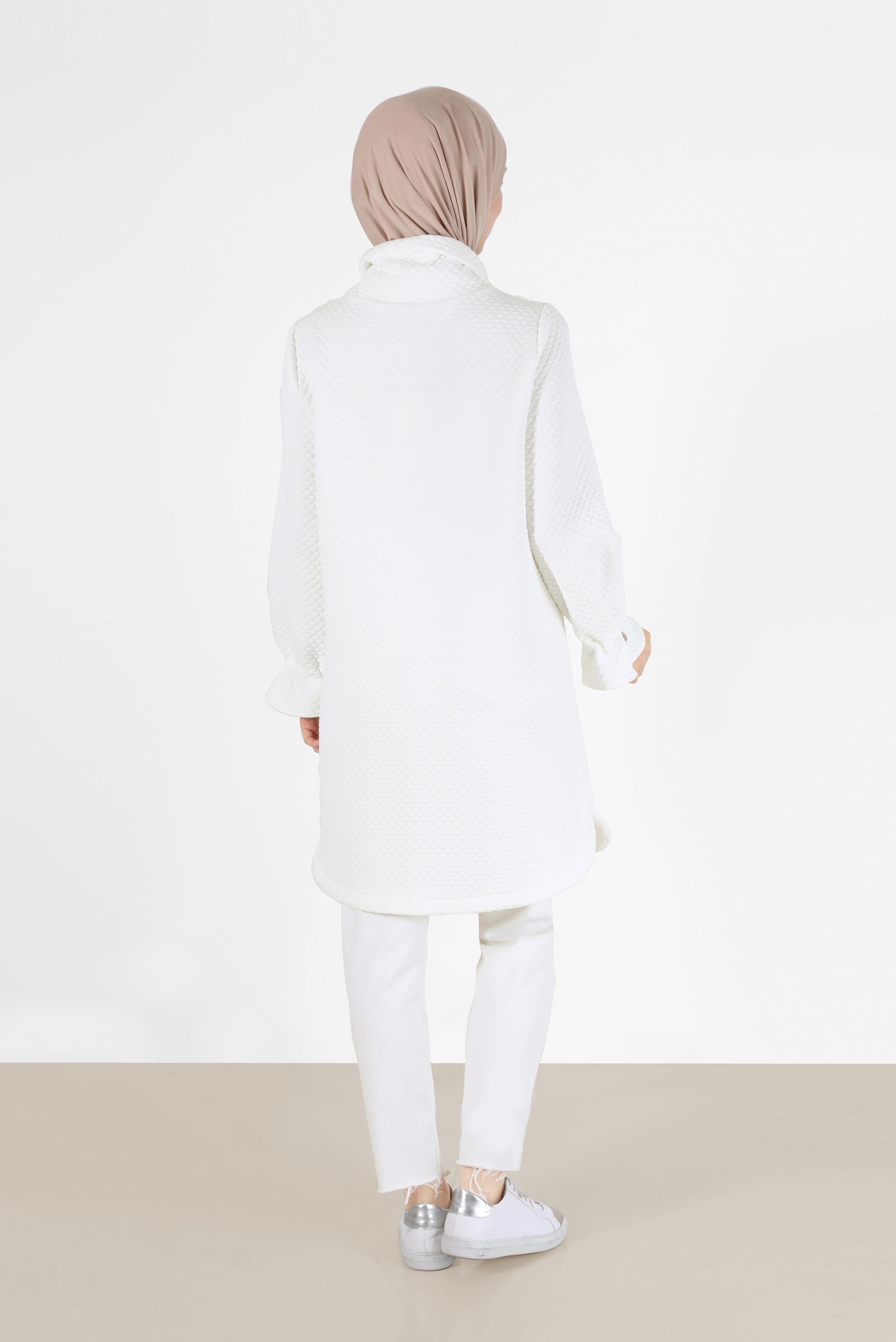 Tesettür giyim BEYAZ MANŞETLERİ LASTİKLİ KAPİTONE DESEN TUNİK 42372 