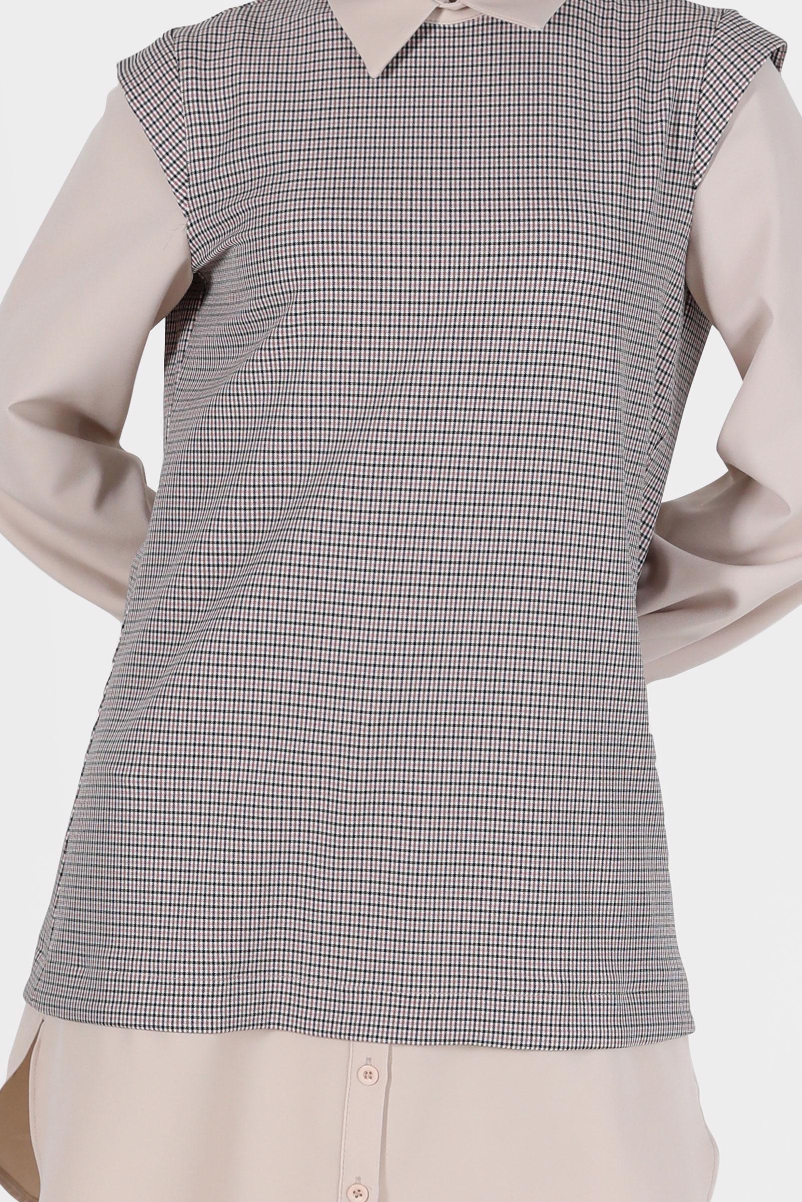 Tesettür giyim KIRMIZI İKİ PARÇA GÖRÜNÜMLÜ EKOSE TUNİK 42374 