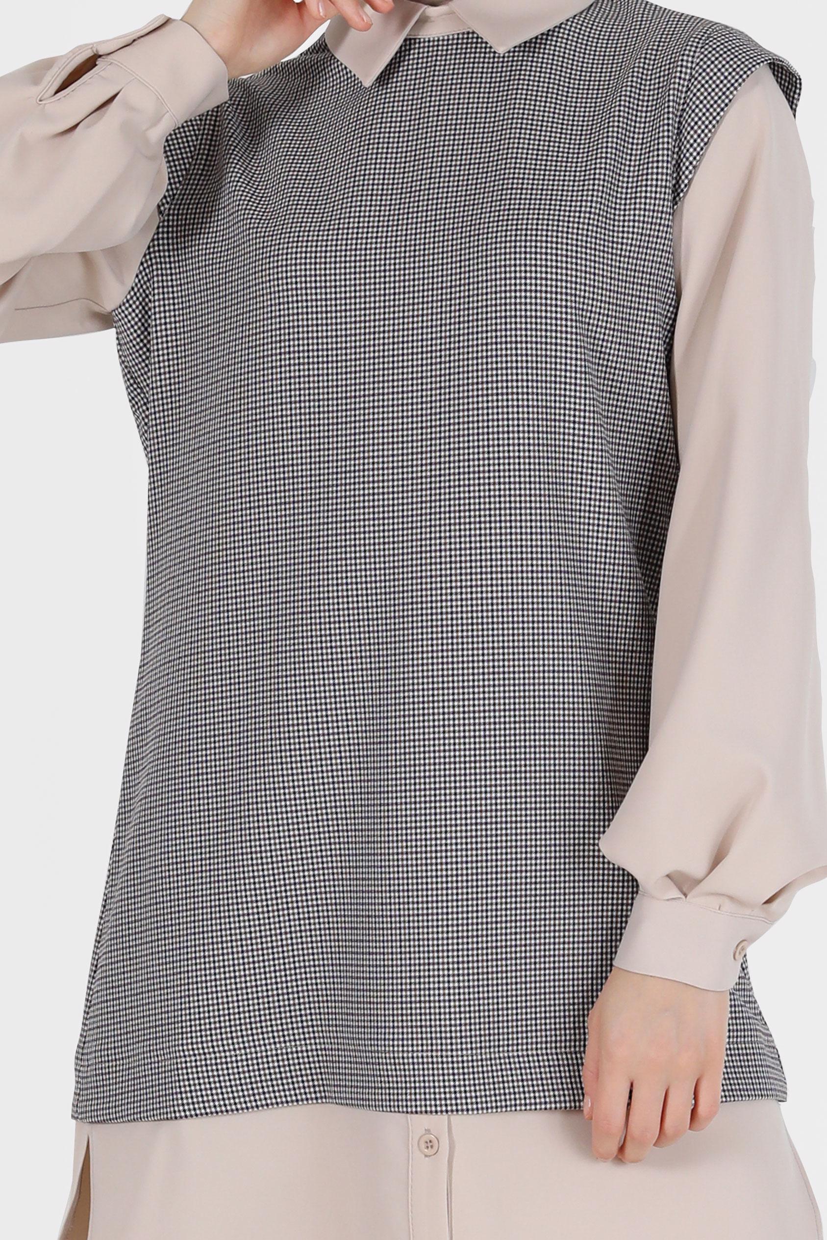 Tesettür giyim MOR İKİ PARÇA GÖRÜNÜMLÜ EKOSE TUNİK 42374 