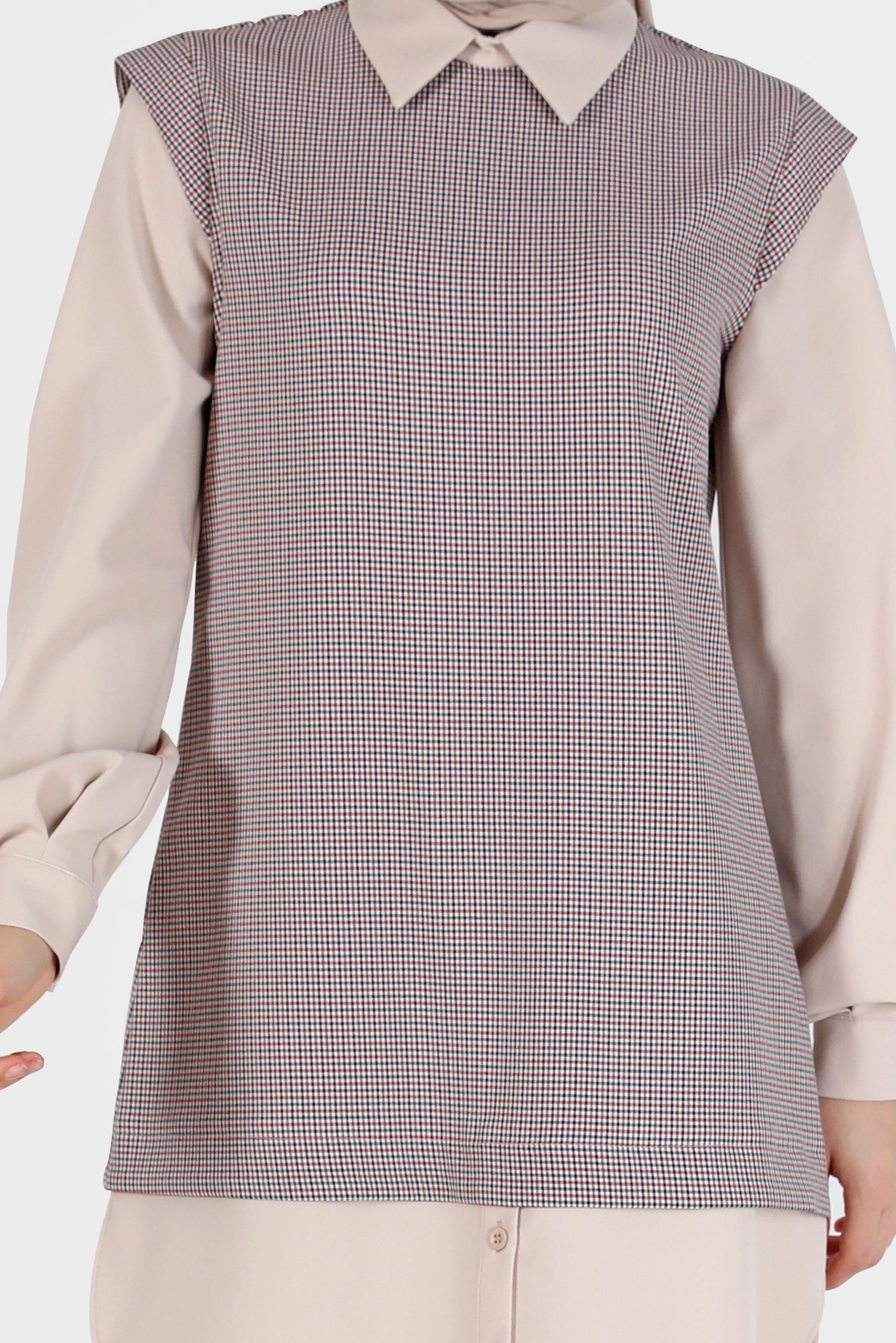 Tesettür giyim PEMBE İKİ PARÇA GÖRÜNÜMLÜ EKOSE TUNİK 42374 