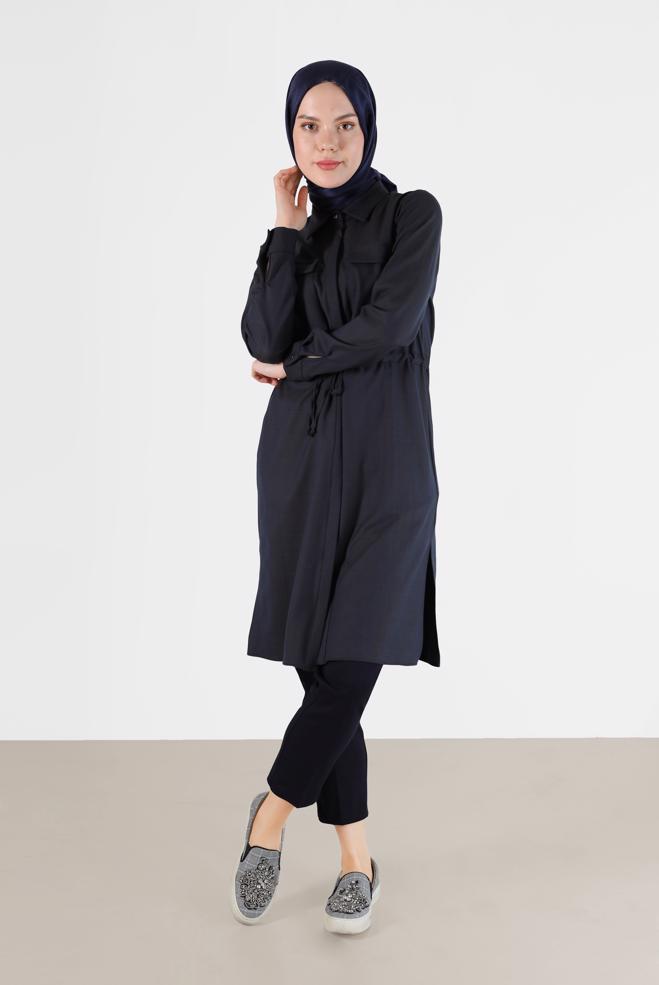 Tesettür giyim  NAKIŞ DETAYLI BELDEN BAĞLAMALI TUNİK 42375  - ALVİNA