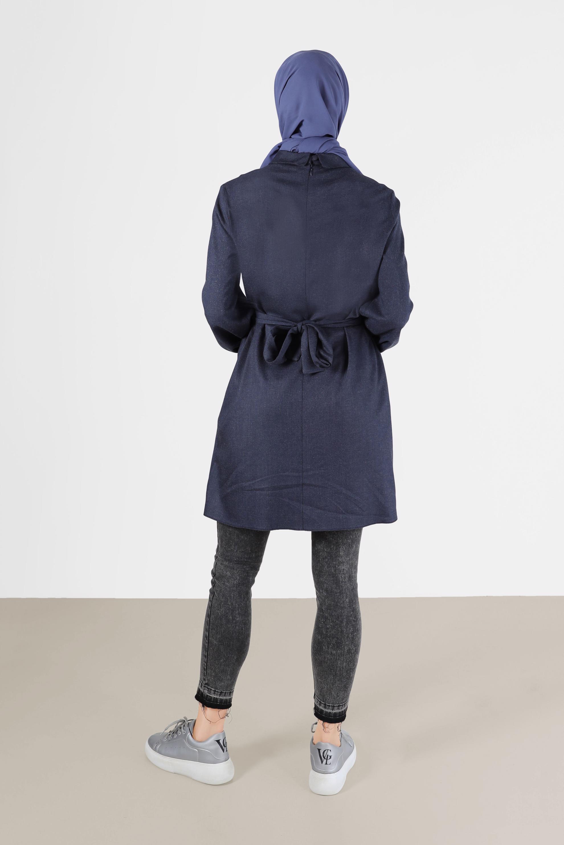 Tesettür giyim LACİVERT BAĞLAMA DETAYLI KLASİK YAKA TUNİK 42377