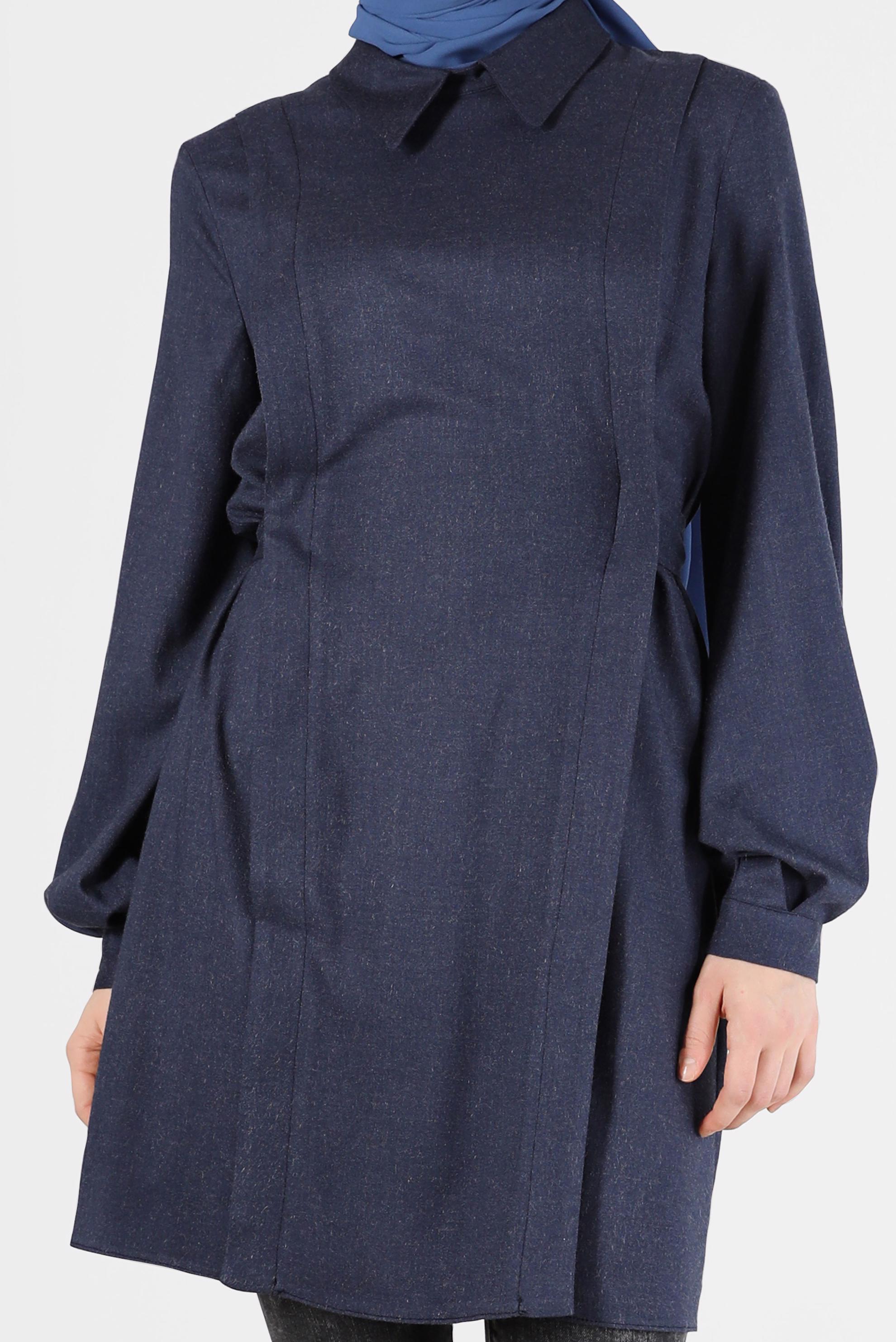 Tesettür giyim LACİVERT BAĞLAMA DETAYLI KLASİK YAKA TUNİK 42377