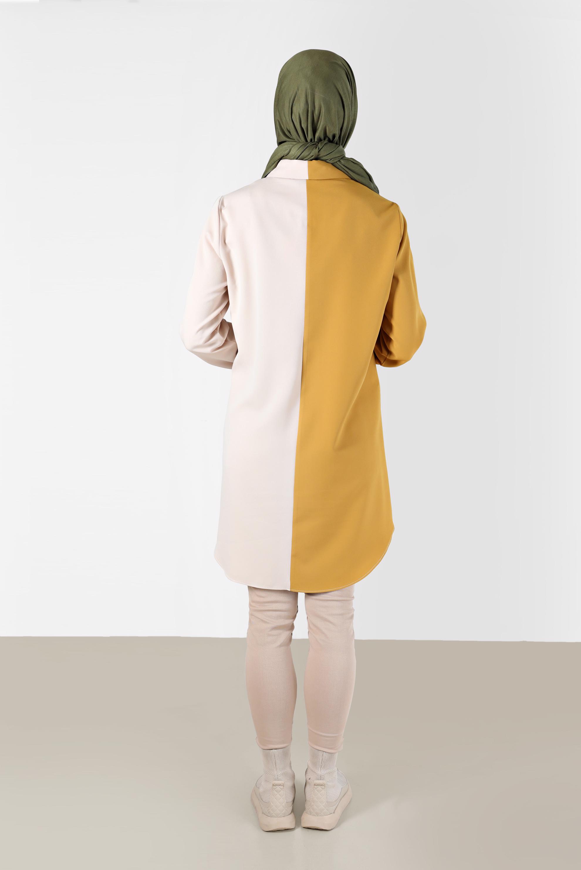 Tesettür giyim SARI İŞLEMELİ PÜSKÜL DETAYLI ÇOK RENKLİ TUNİK 42378 