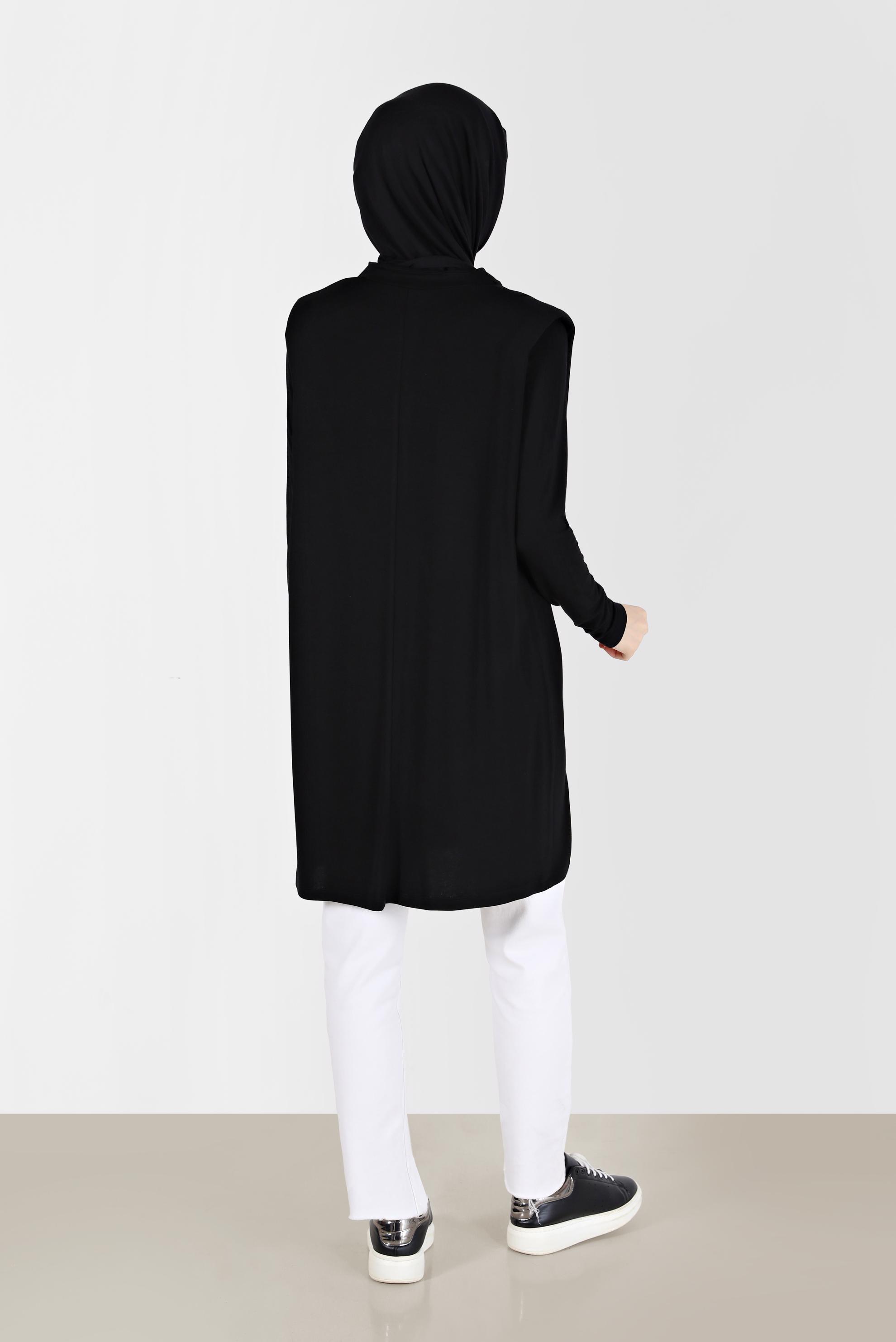 Tesettür giyim SİYAH DÖKÜMLÜ YAKA TUNİK 42389 