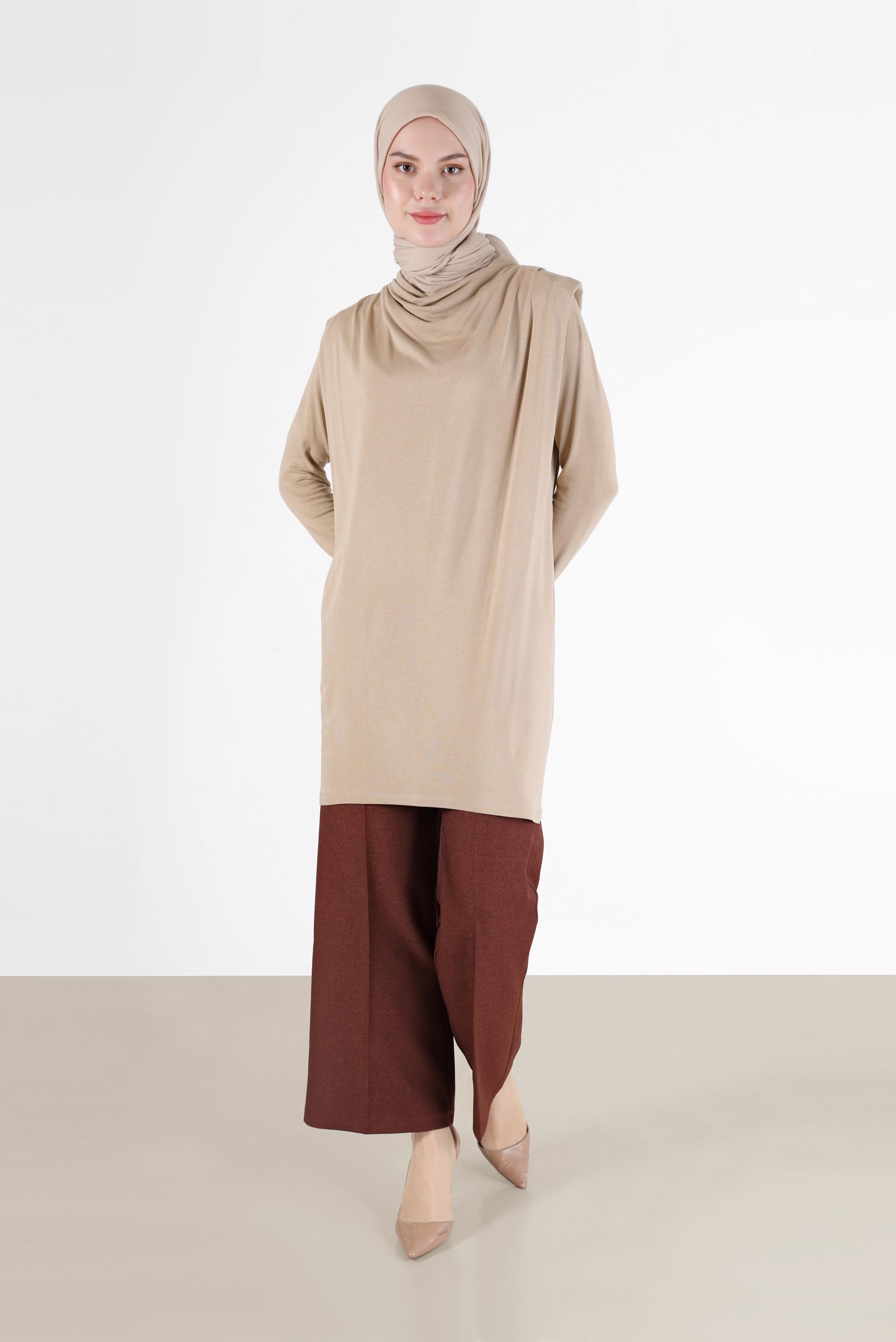 Tesettür giyim BEJ DÖKÜMLÜ YAKA TUNİK 42389 