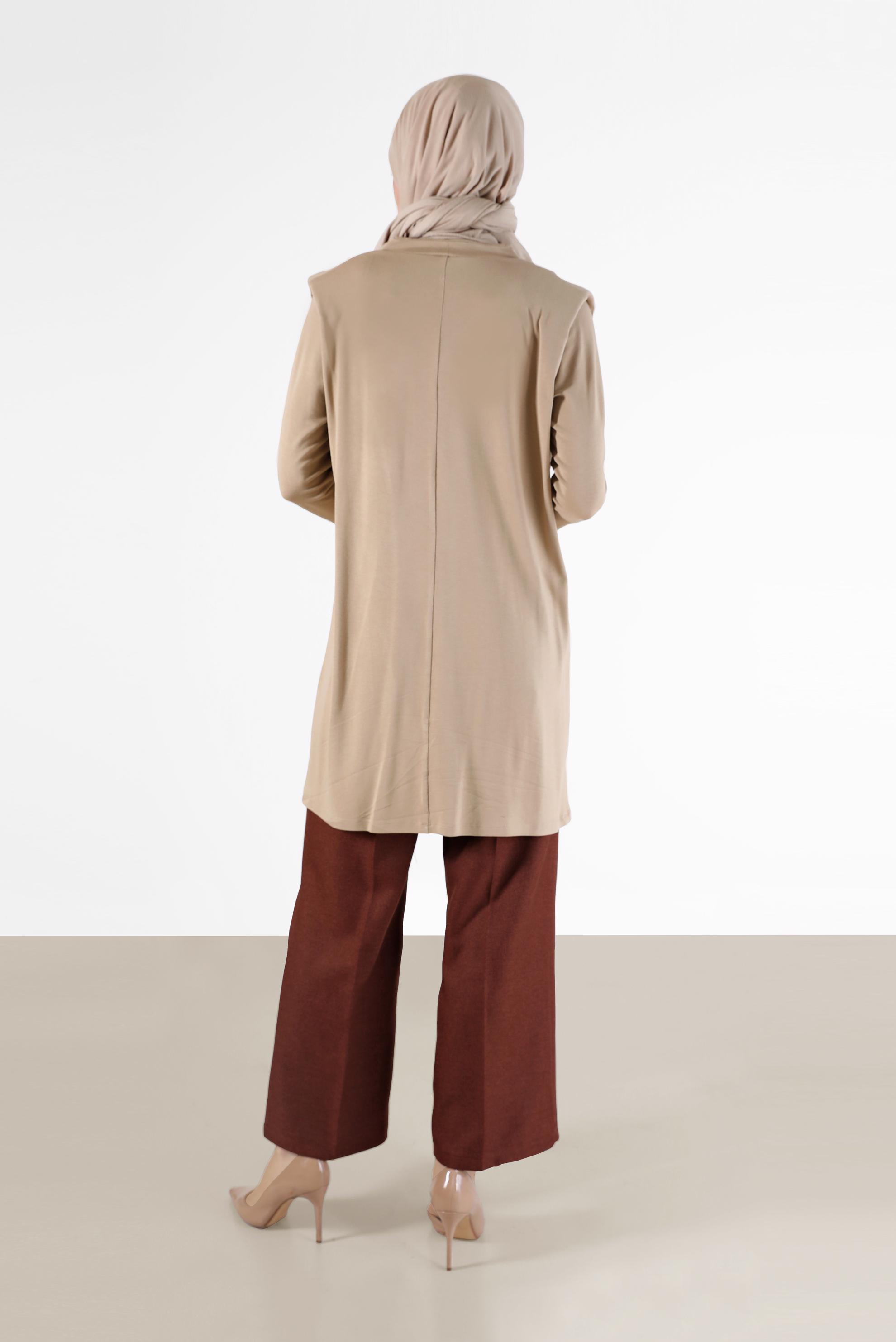 Tesettür giyim BEJ DÖKÜMLÜ YAKA TUNİK 42389 