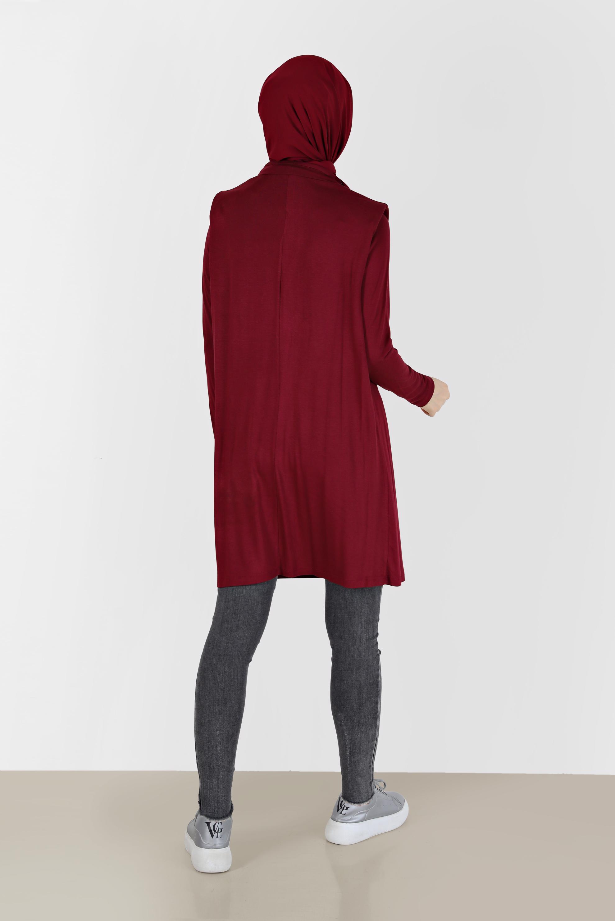 Tesettür giyim BORDO DÖKÜMLÜ YAKA TUNİK 42389 