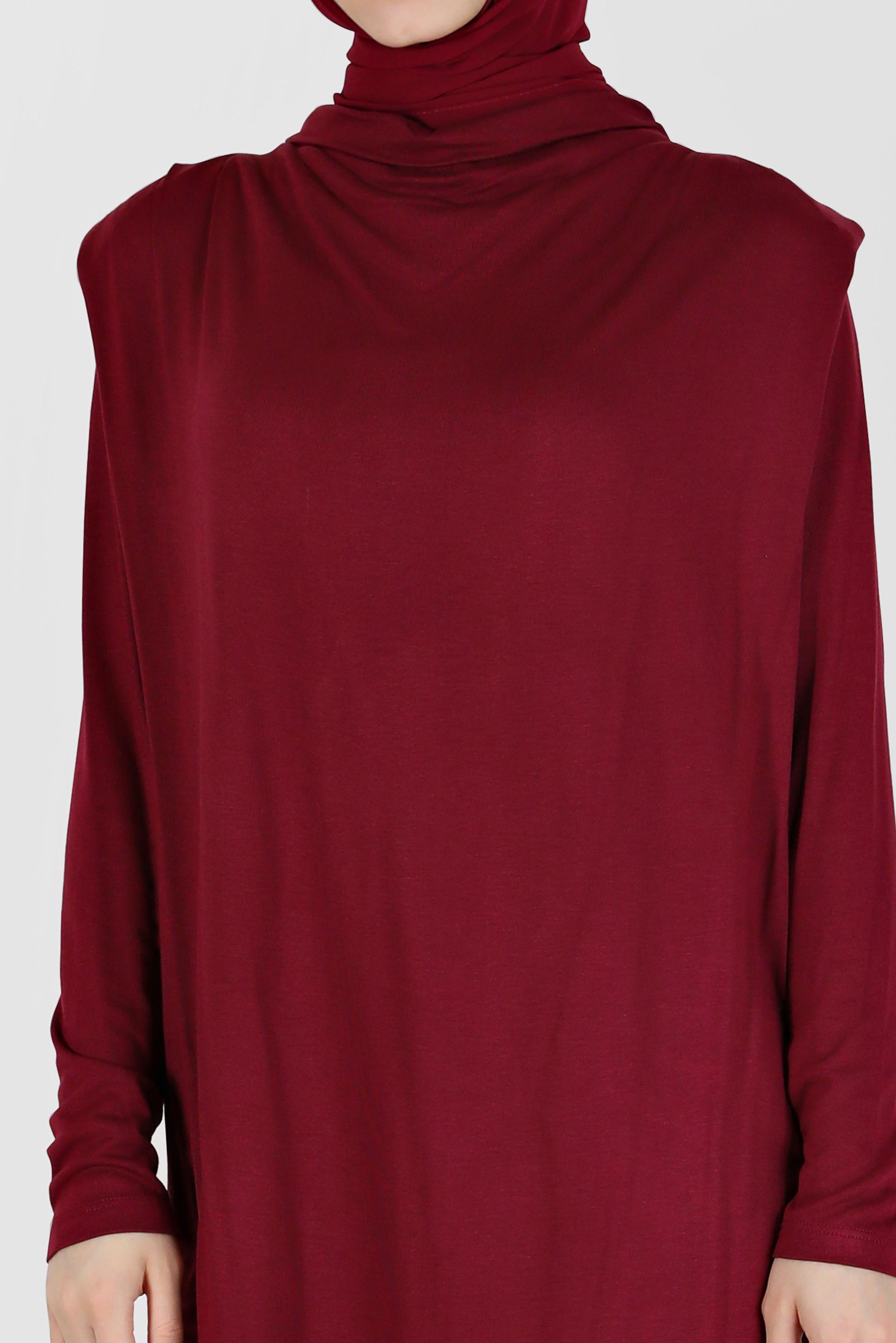 Tesettür giyim BORDO DÖKÜMLÜ YAKA TUNİK 42389 