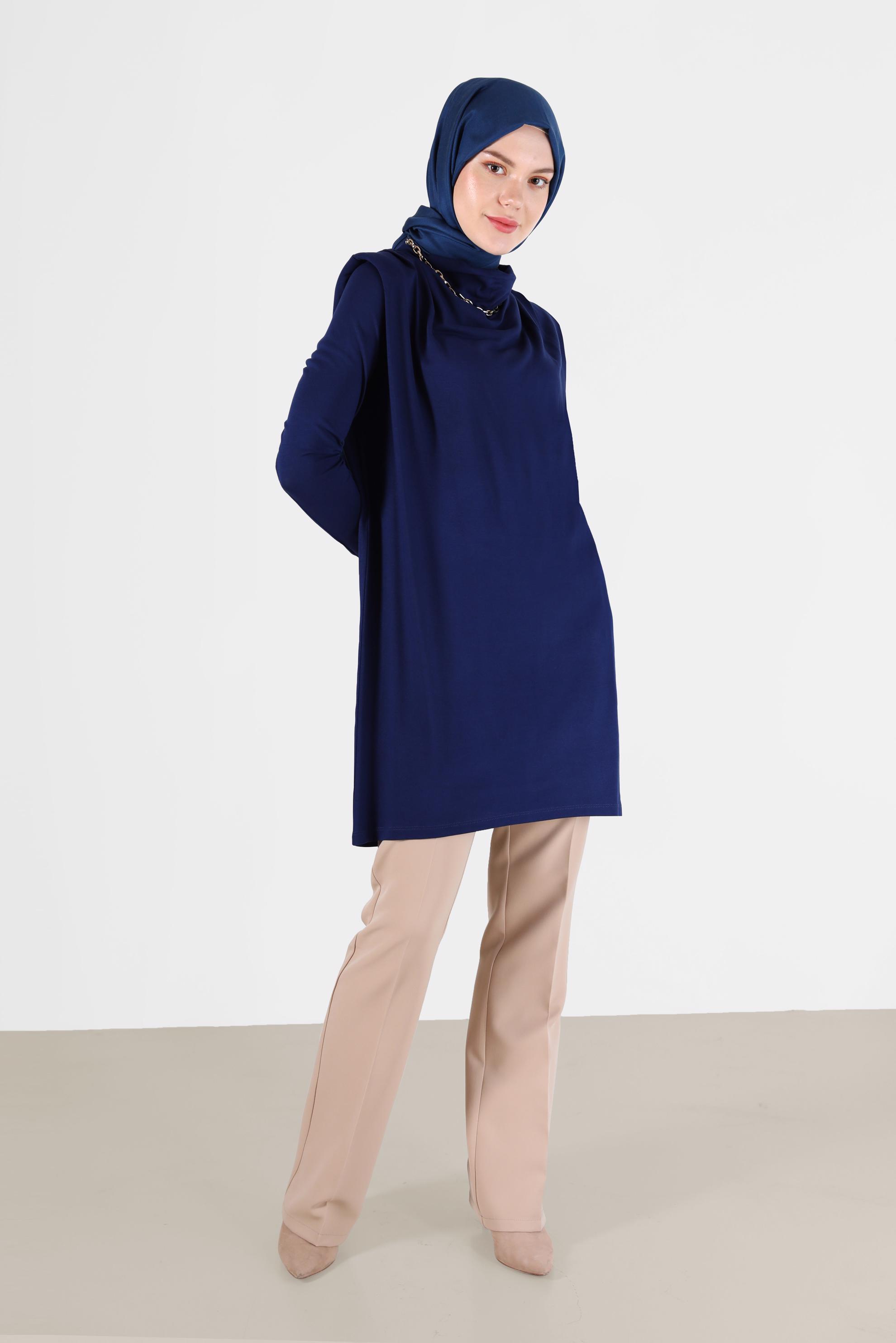 Tesettür giyim LACİVERT DÖKÜMLÜ YAKA TUNİK 42389 