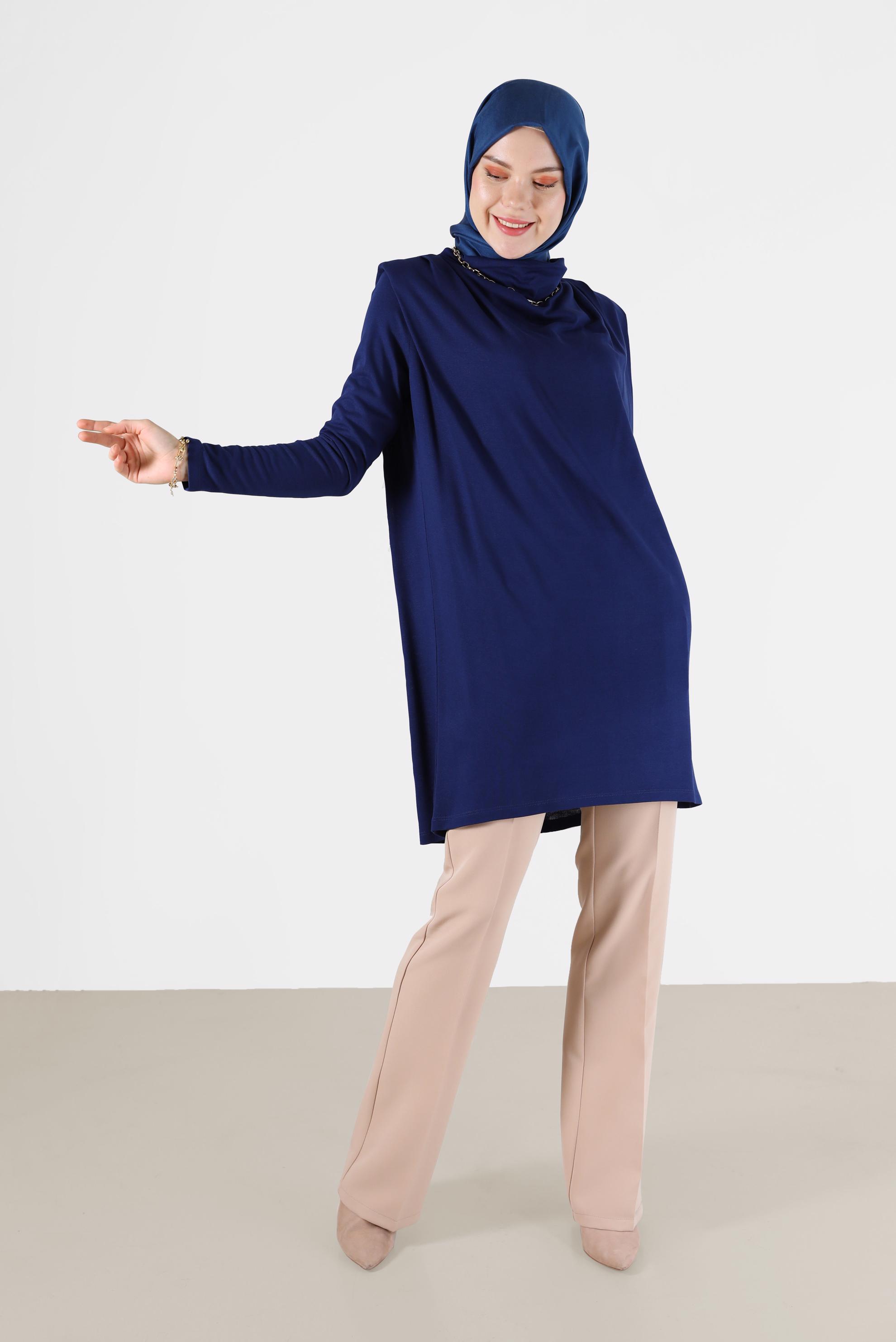 Tesettür giyim LACİVERT DÖKÜMLÜ YAKA TUNİK 42389 