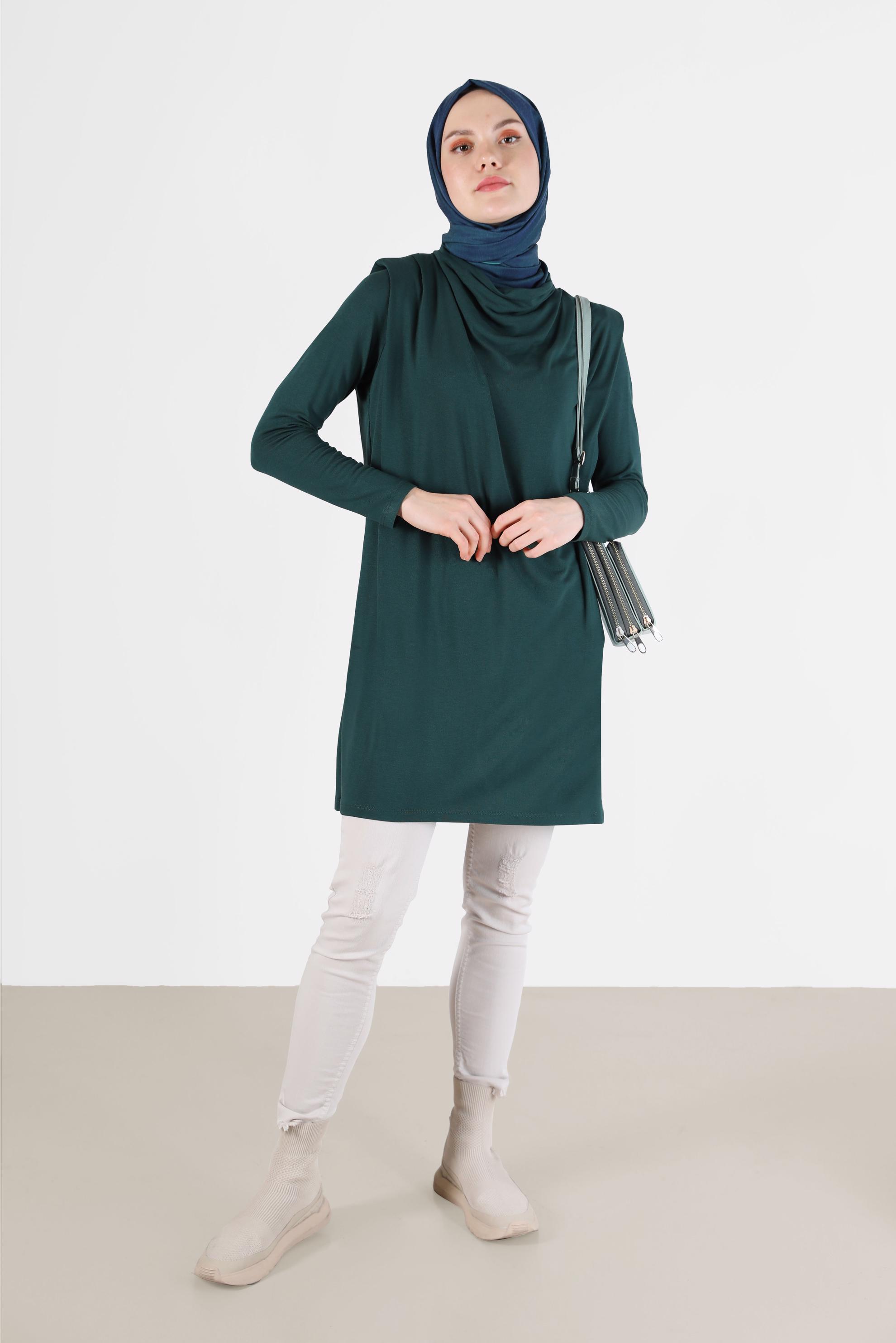 Tesettür giyim YEŞİL DÖKÜMLÜ YAKA TUNİK 42389 