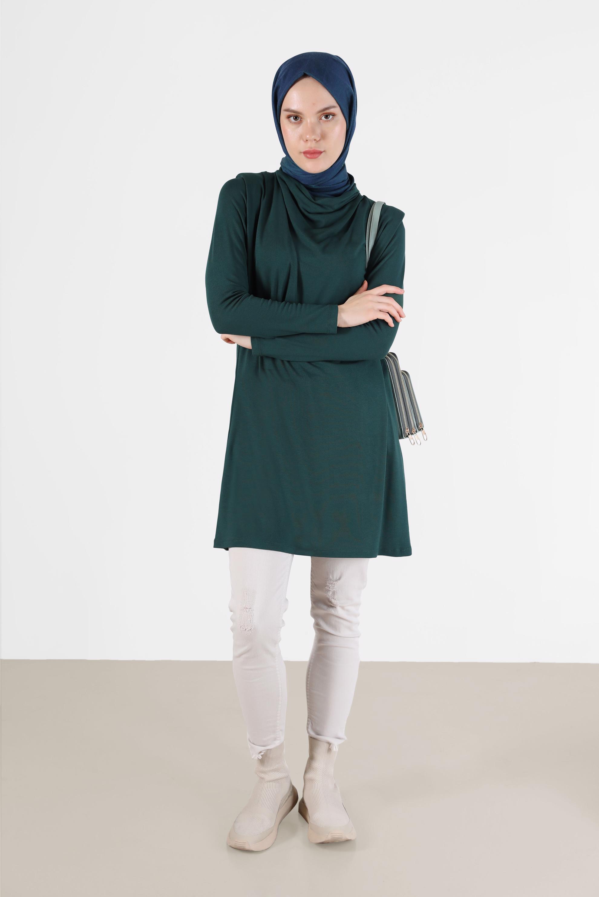 Tesettür giyim YEŞİL DÖKÜMLÜ YAKA TUNİK 42389 