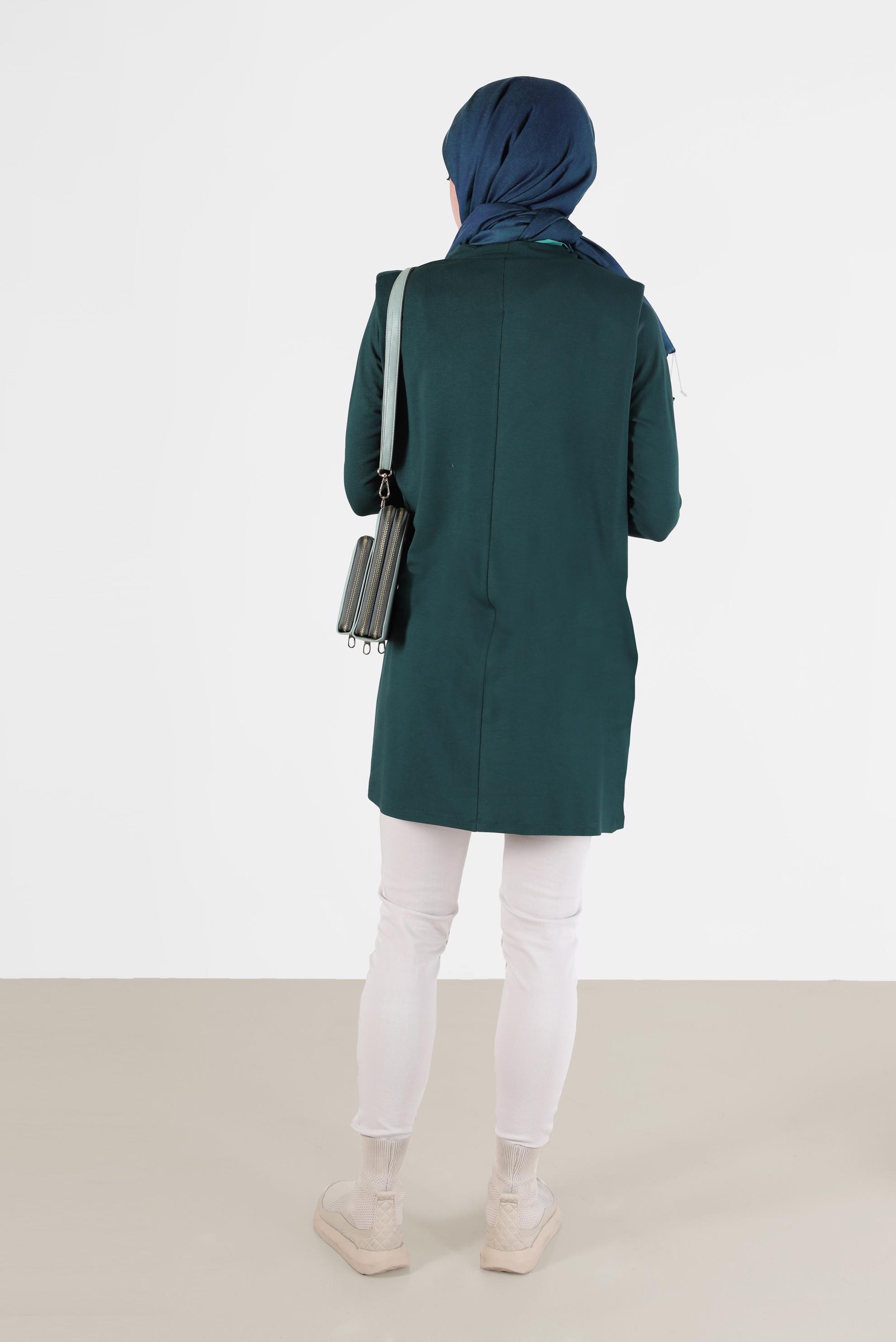 Tesettür giyim YEŞİL DÖKÜMLÜ YAKA TUNİK 42389 