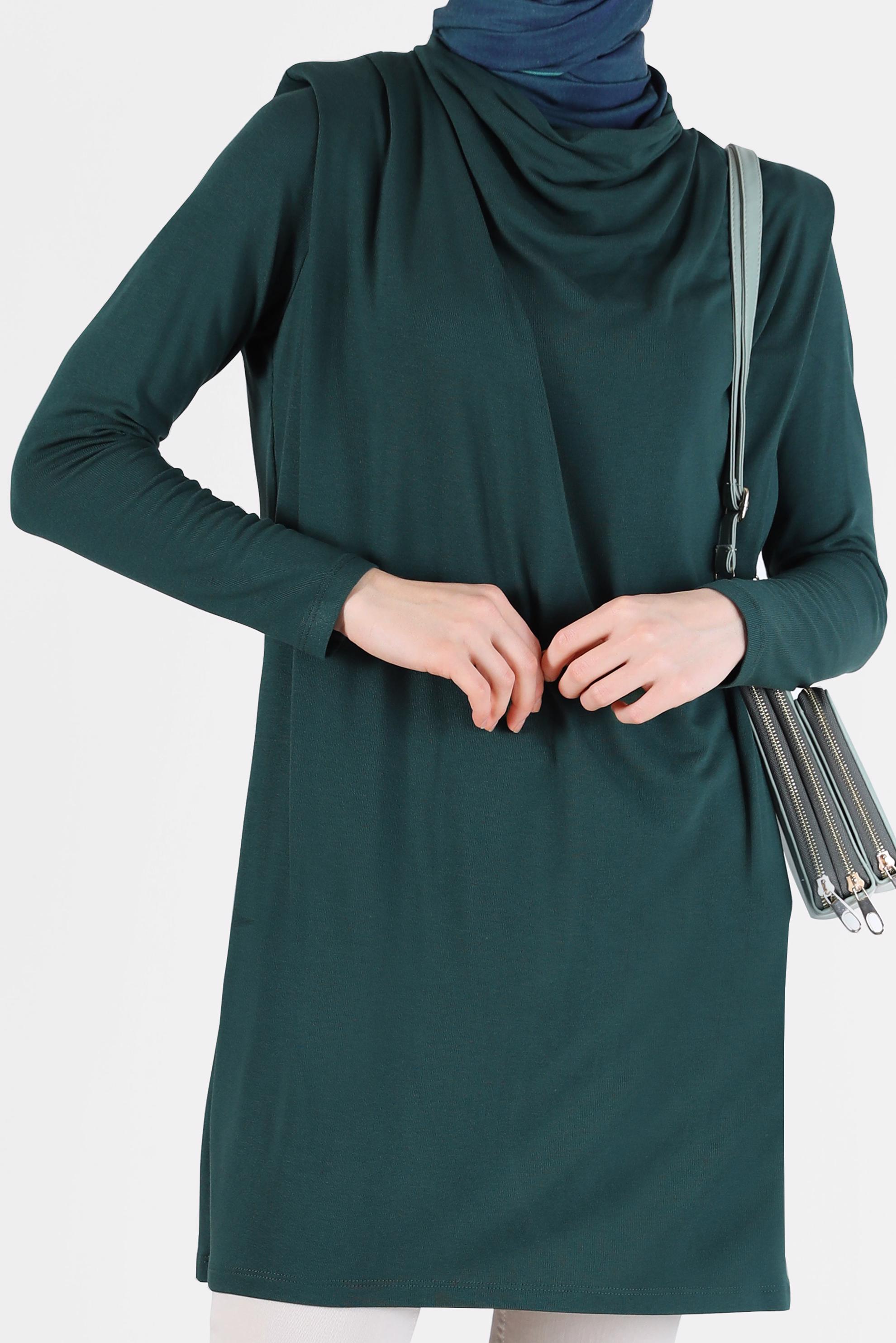 Tesettür giyim YEŞİL DÖKÜMLÜ YAKA TUNİK 42389 