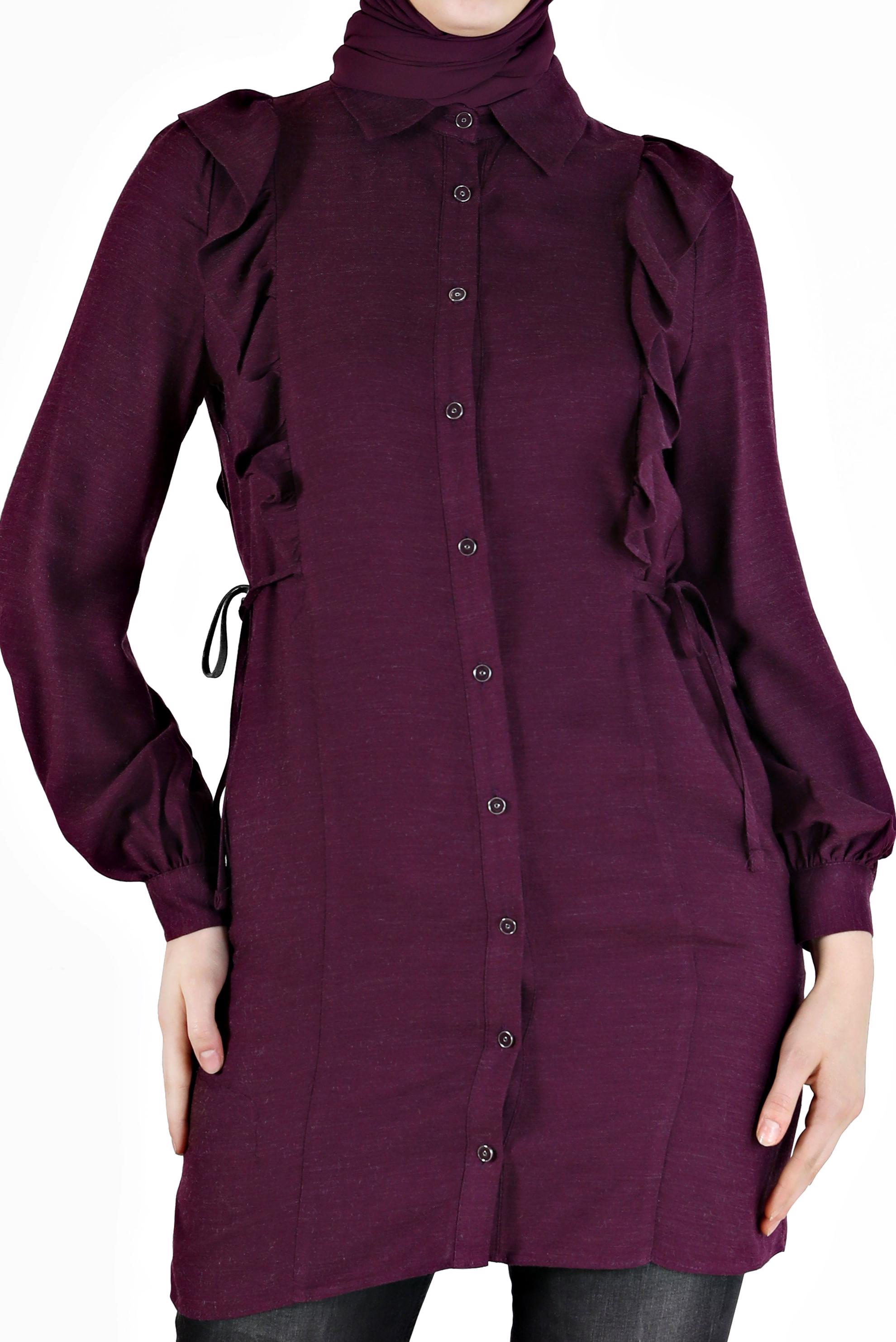 Tesettür giyim MOR FIRFIRLI YANLARI BAĞLAMA DETAYLI TUNİK 42390 