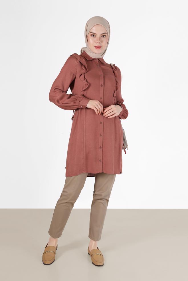 Tesettür giyim  FIRFIRLI YANLARI BAĞLAMA DETAYLI TUNİK 42390  - ALVİNA