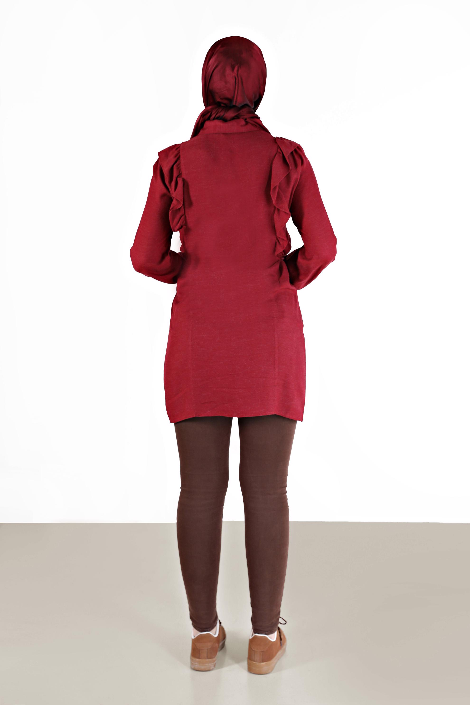 Tesettür giyim KIRMIZI FIRFIRLI YANLARI BAĞLAMA DETAYLI TUNİK 42390 