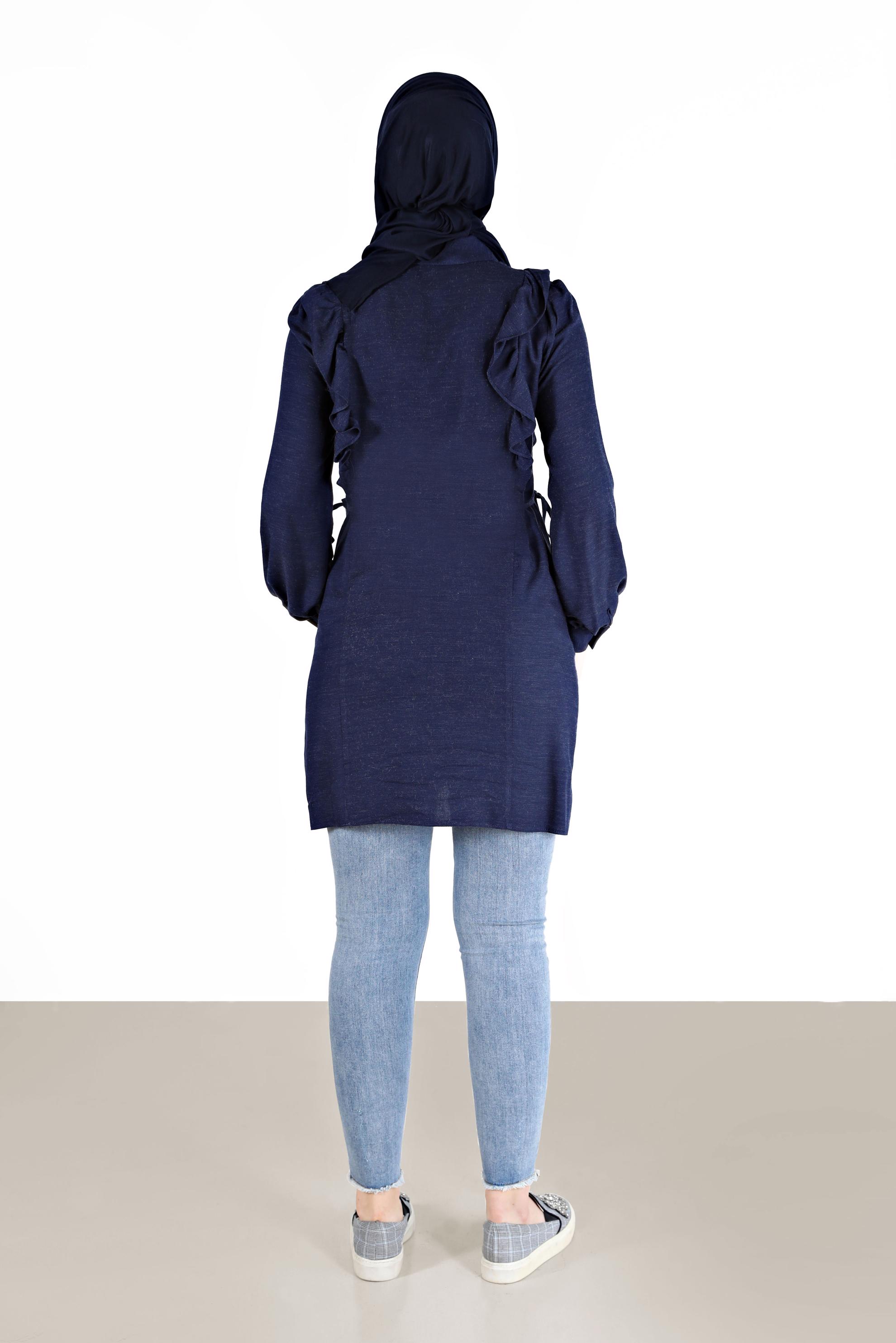 Tesettür giyim LACİVERT FIRFIRLI YANLARI BAĞLAMA DETAYLI TUNİK 42390 