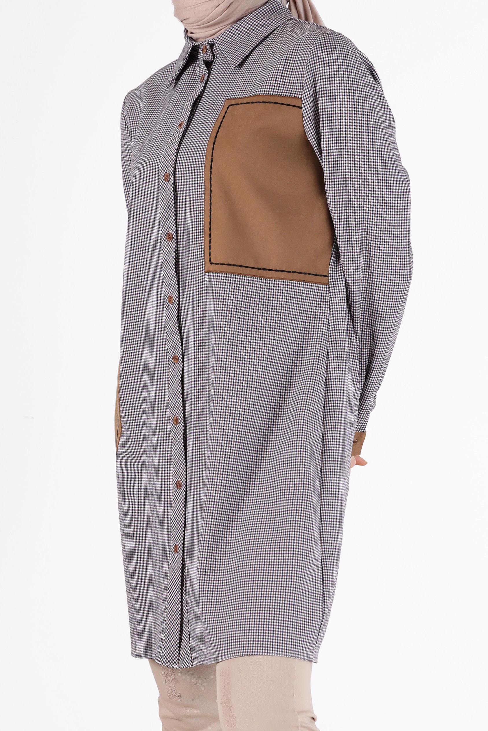 Tesettür giyim MOR GEOMETRİK DESEN DETAYLI EKOSE TUNİK 42392 