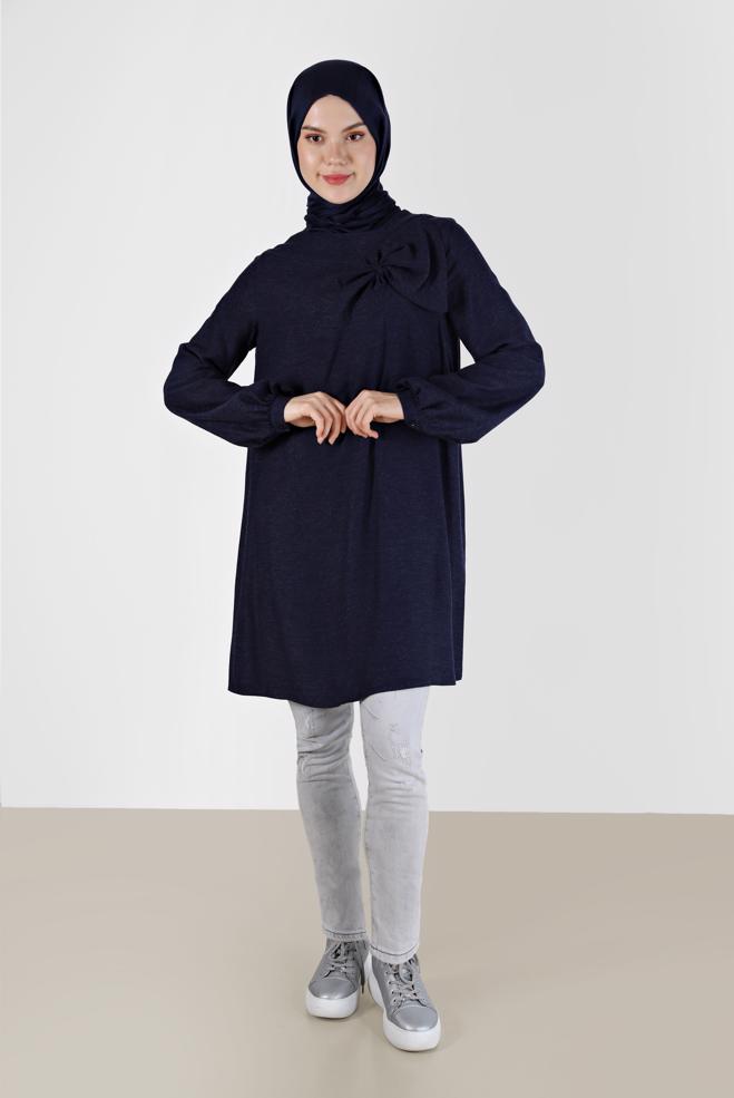 Tesettür giyim  KURDELE DETAYLI ARKADAN FERMUARLI TUNİK 42394  - ALVİNA
