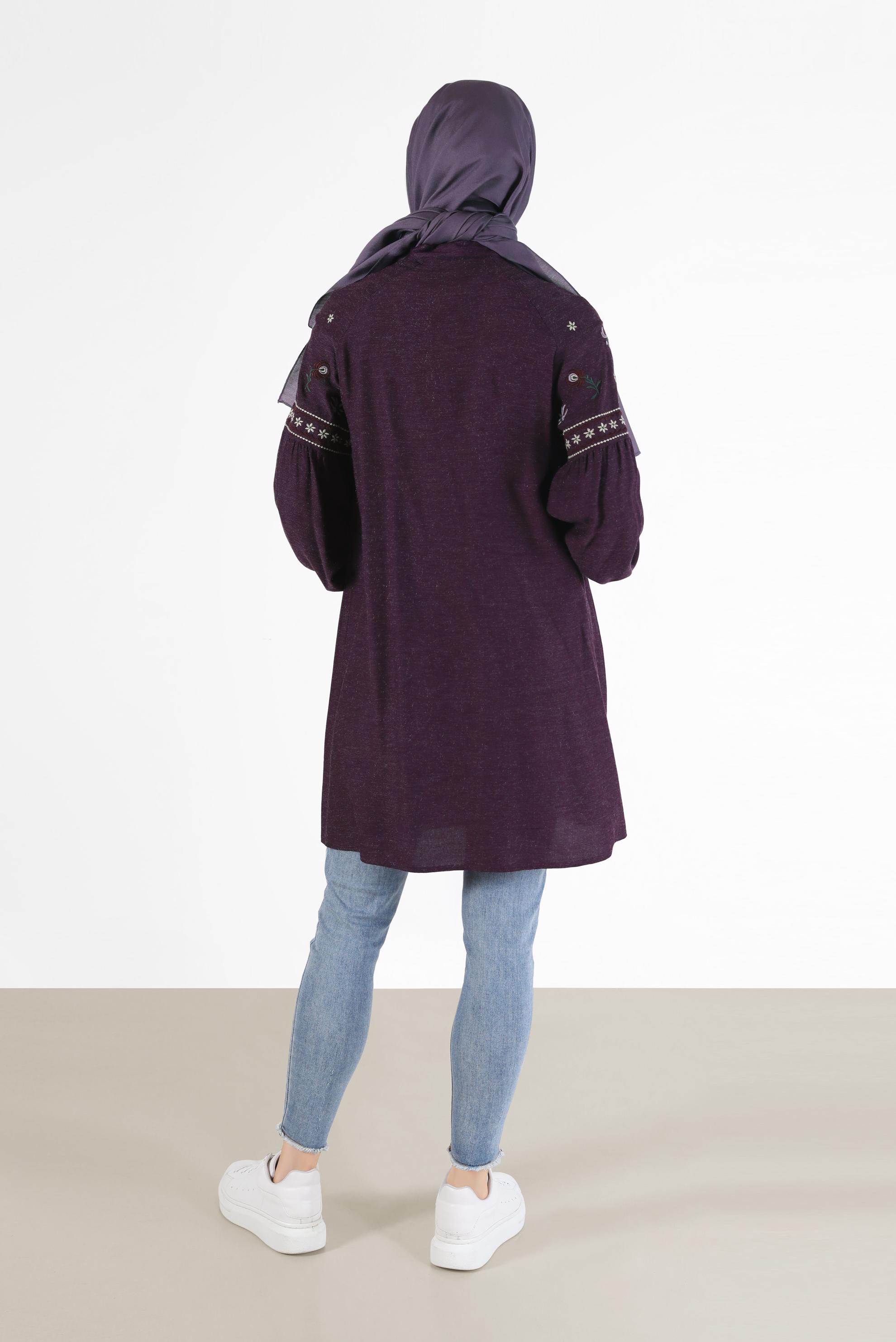 Tesettür giyim MOR İŞLEME DETAYLI GİZLİ DÜĞMELİ TUNİK 42396 