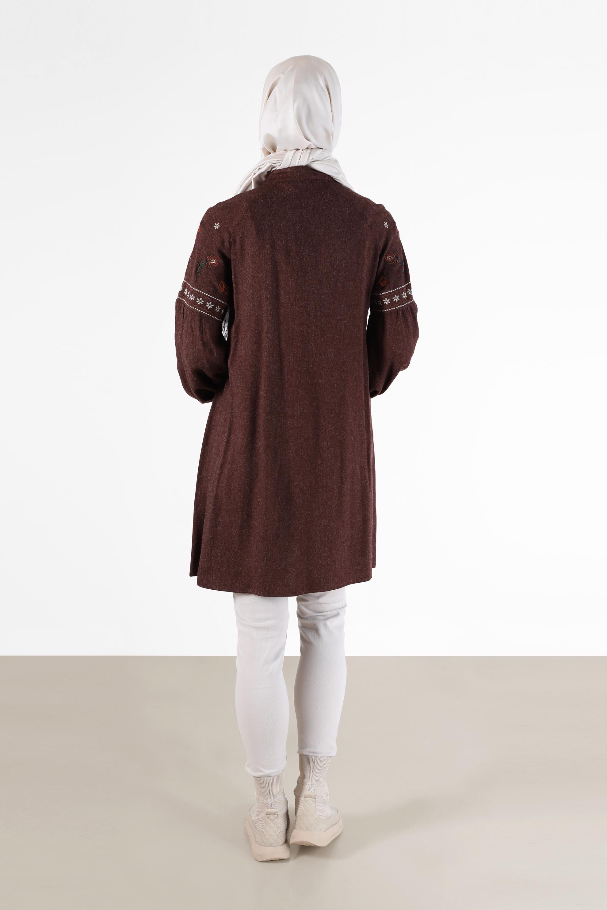 Tesettür giyim BORDO İŞLEME DETAYLI GİZLİ DÜĞMELİ TUNİK 42396 