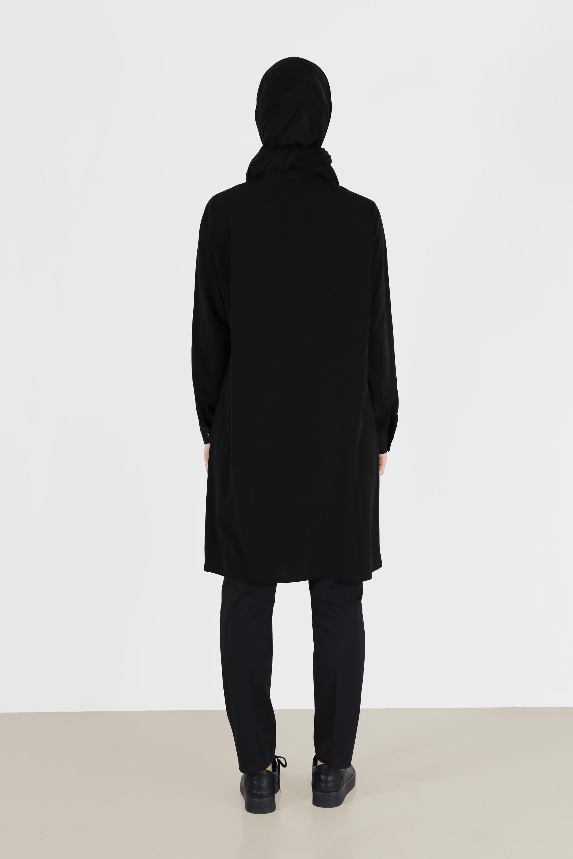 Tesettür giyim SİYAH PUL PAYET DETAYLI DESENLİ TUNİK 42399 