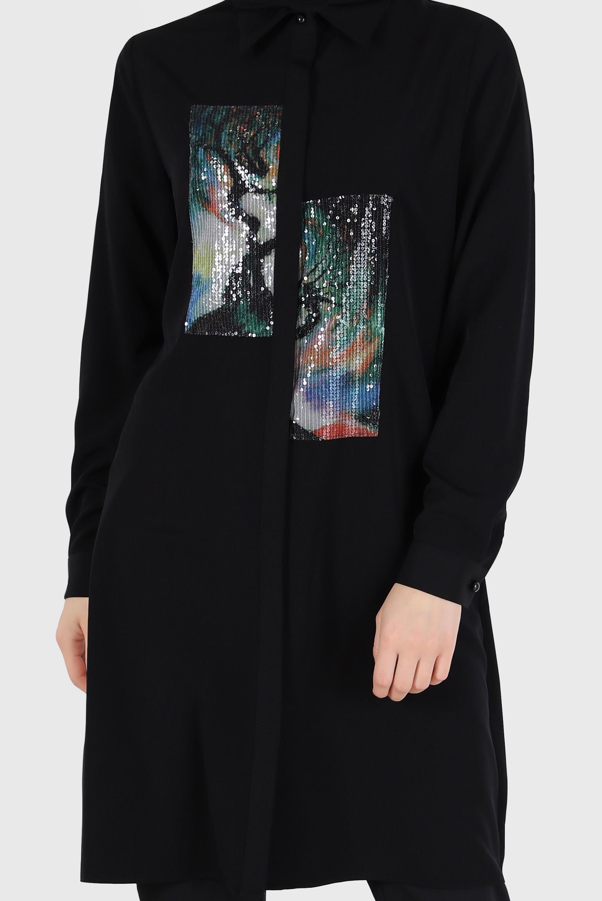 Tesettür giyim SİYAH PUL PAYET DETAYLI DESENLİ TUNİK 42399 