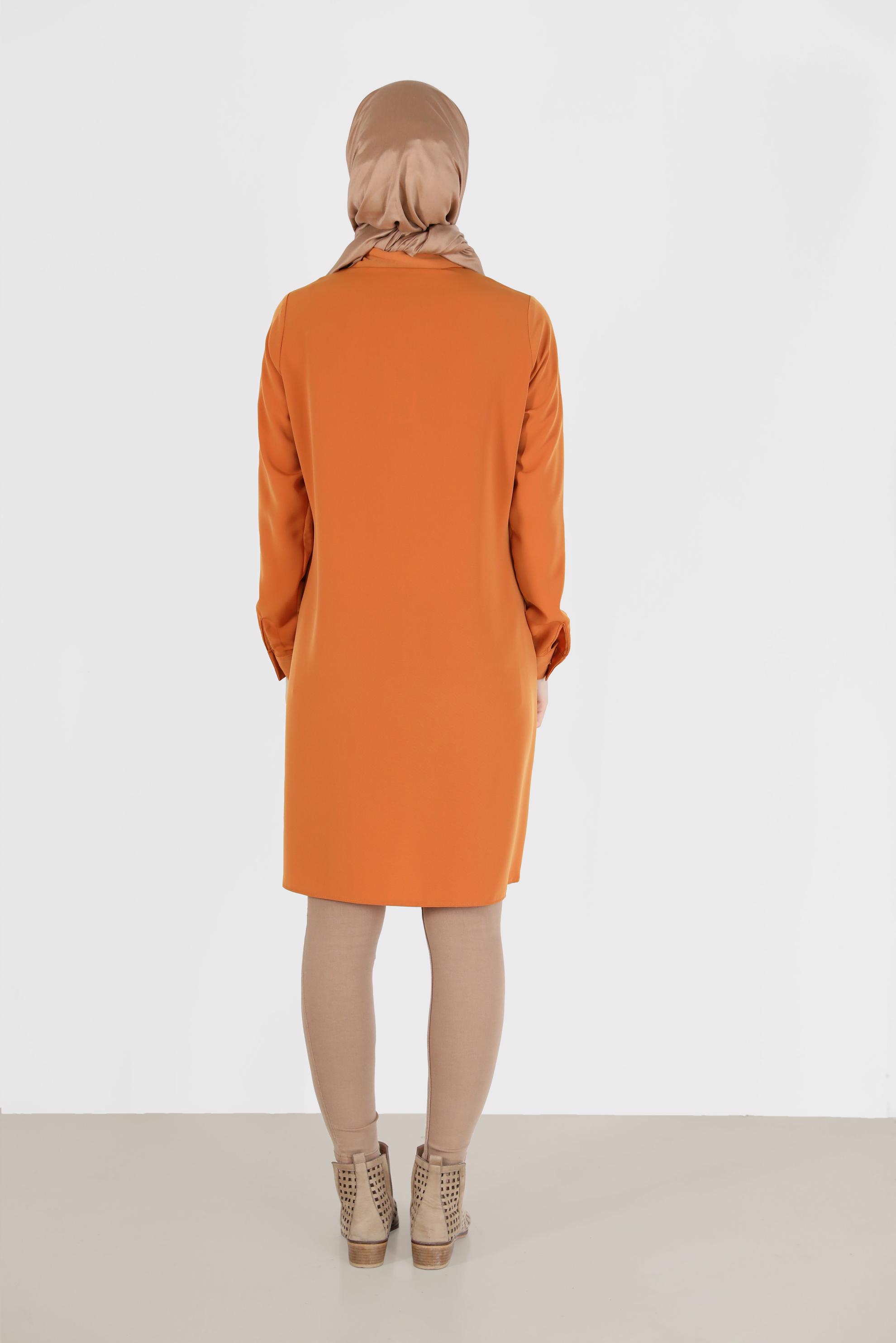 Tesettür giyim TURUNCU PUL PAYET DETAYLI DESENLİ TUNİK 42399 