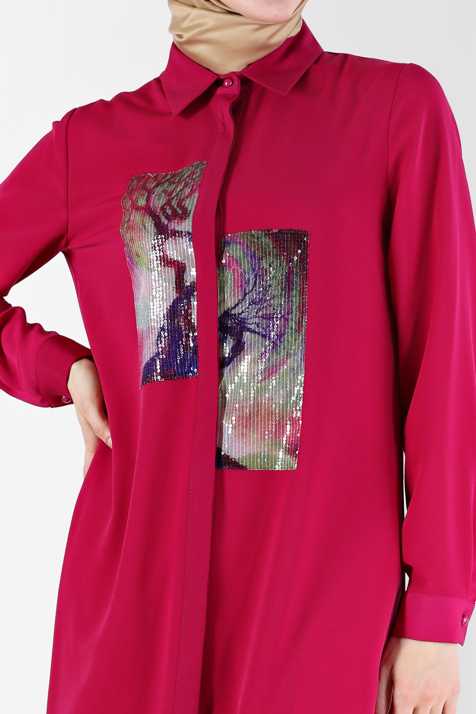 Tesettür giyim FUŞYA PUL PAYET DETAYLI DESENLİ TUNİK 42399 