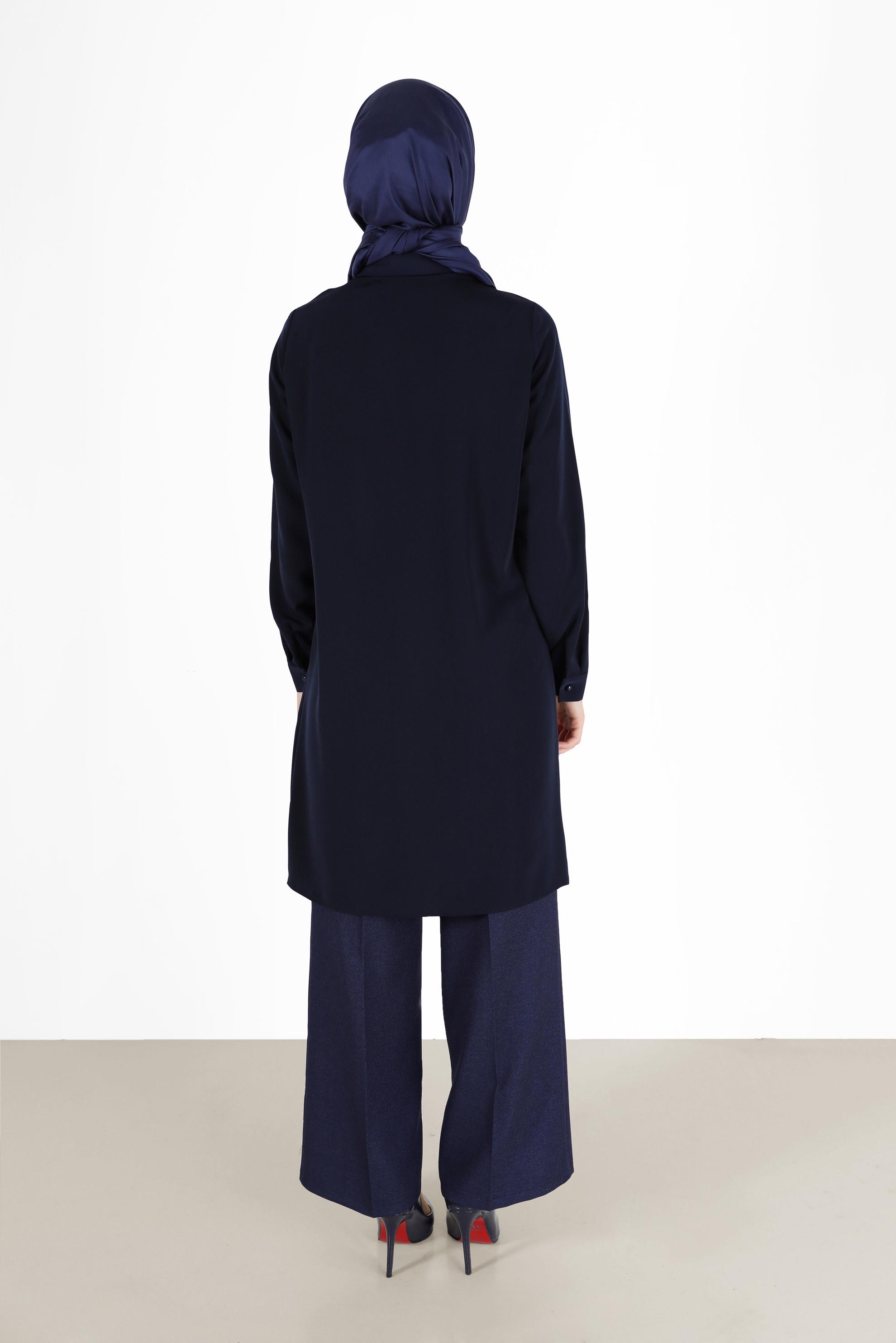 Tesettür giyim LACİVERT PUL PAYET DETAYLI DESENLİ TUNİK 42399 