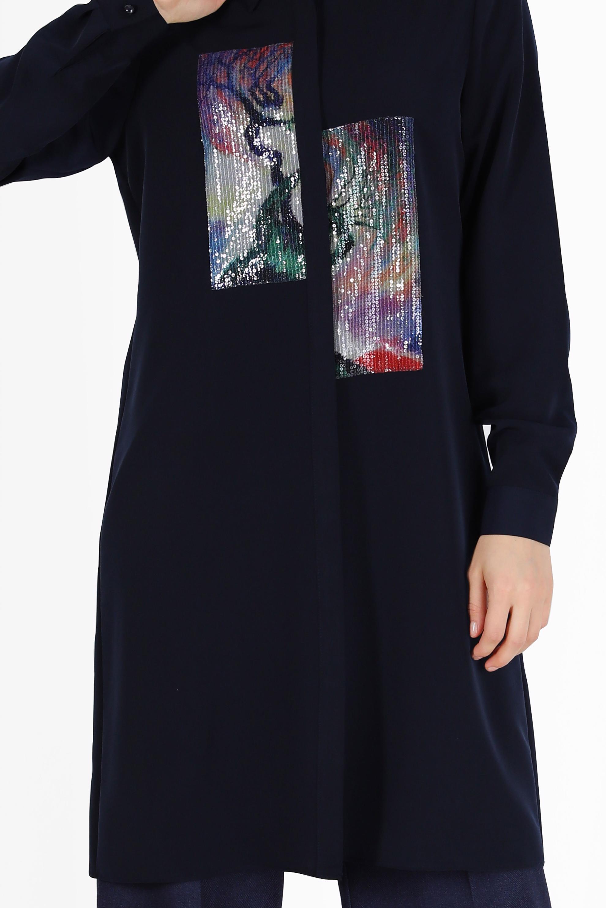 Tesettür giyim LACİVERT PUL PAYET DETAYLI DESENLİ TUNİK 42399 