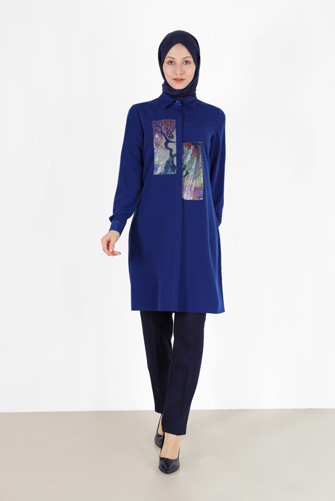 Tesettür giyim  PUL PAYET DETAYLI DESENLİ TUNİK 42399  - ALVİNA